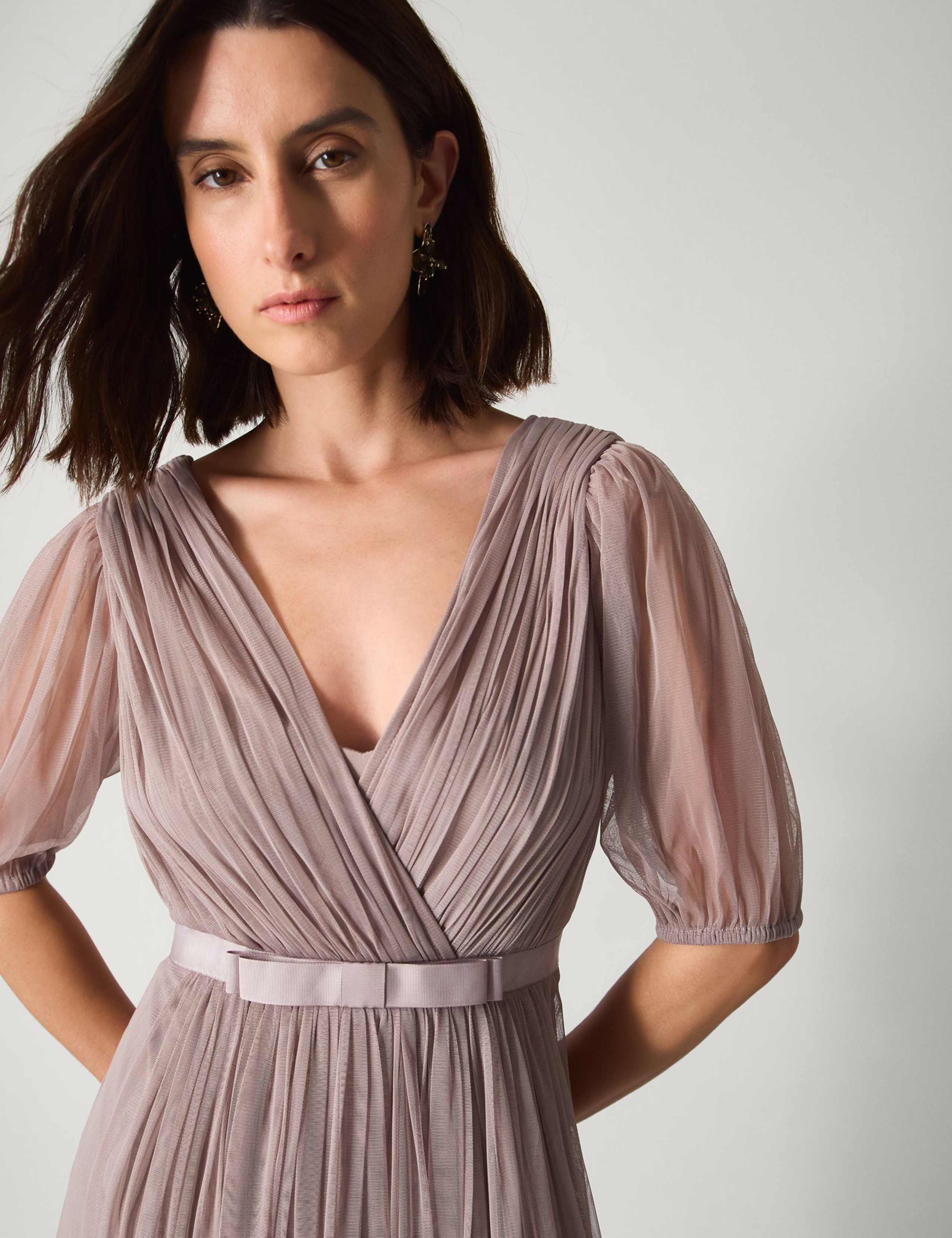 V-Neck Sheer Sleeve Maxi Column Dress 1 of 5