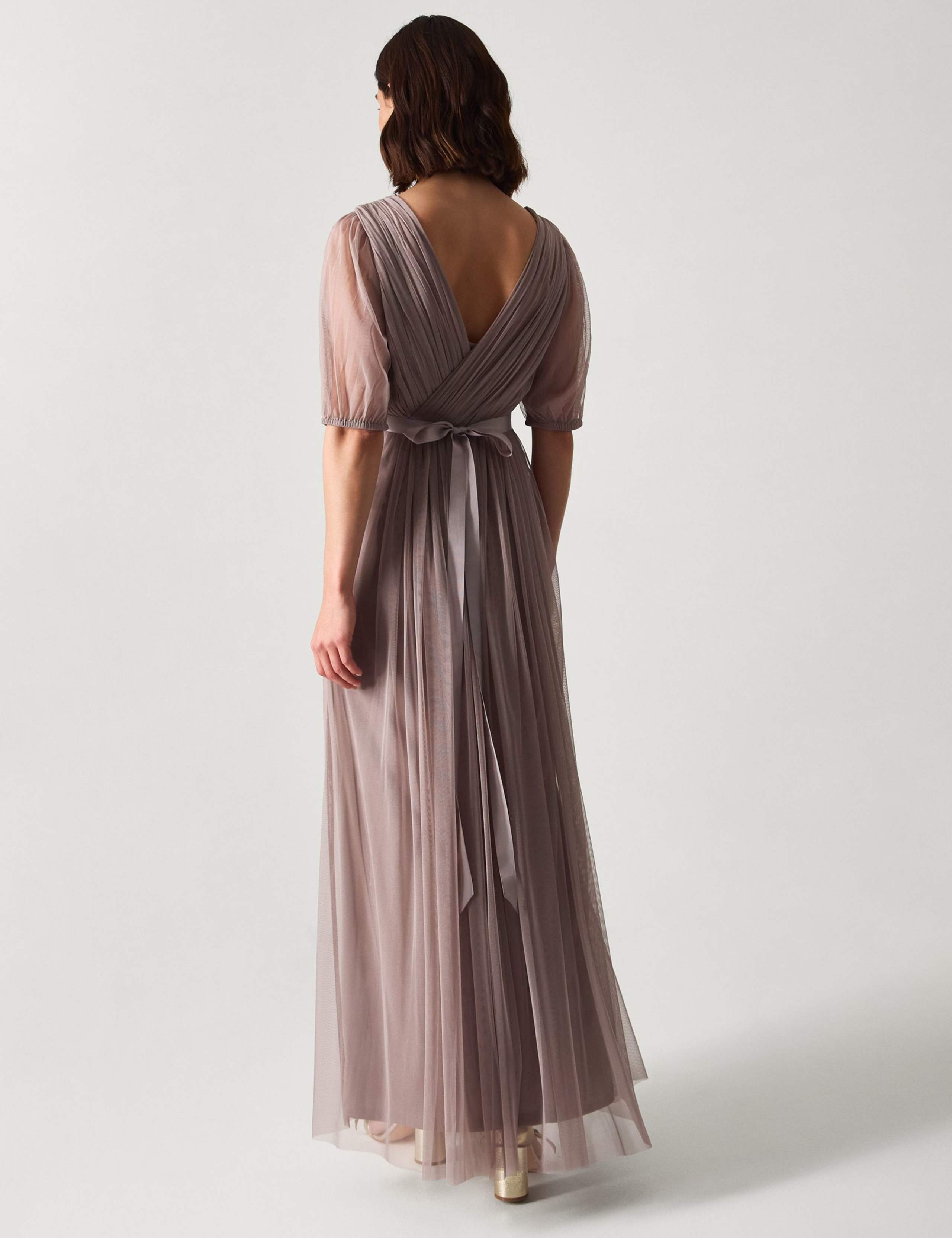 V-Neck Sheer Sleeve Maxi Column Dress 4 of 5
