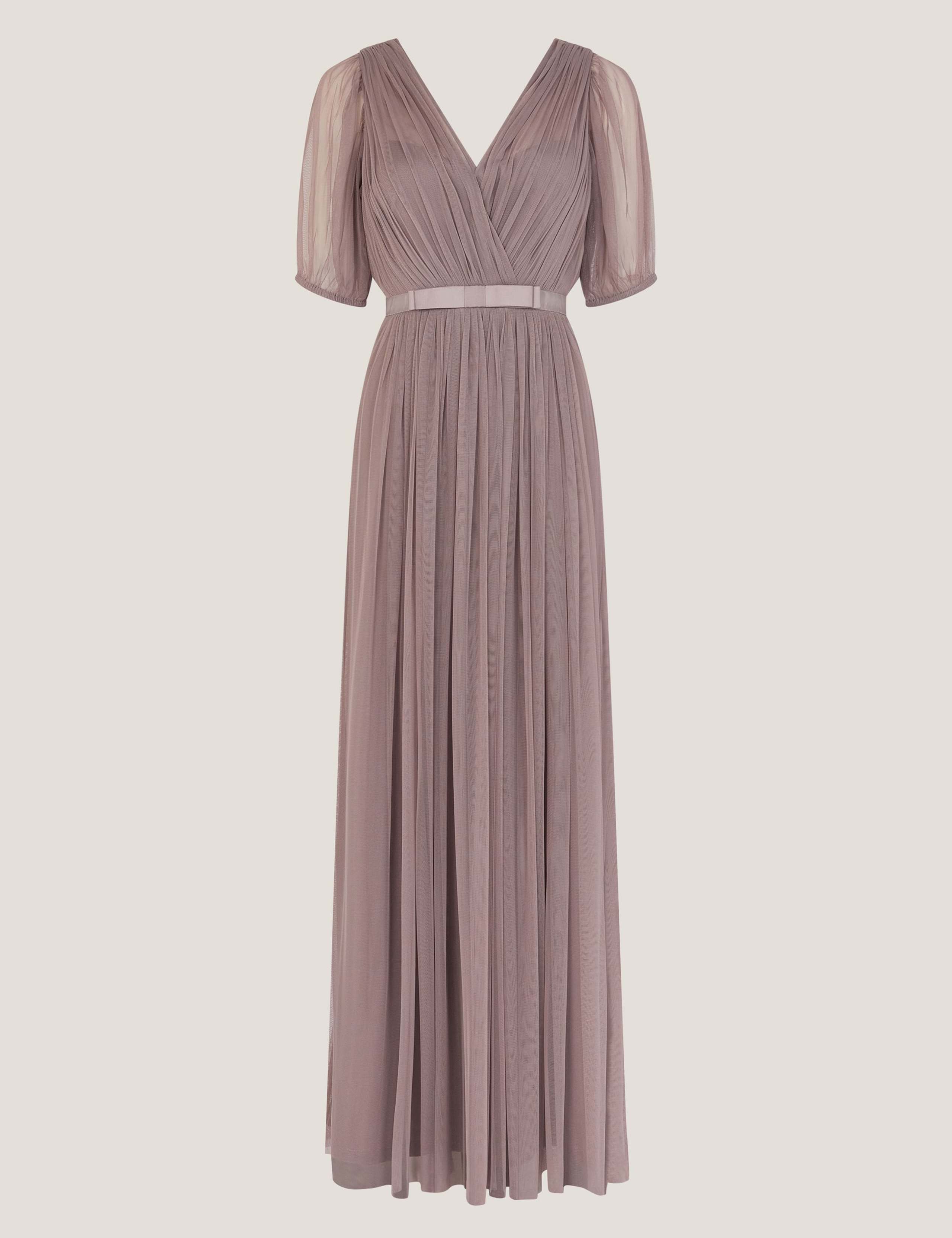 V-Neck Sheer Sleeve Maxi Column Dress 2 of 5
