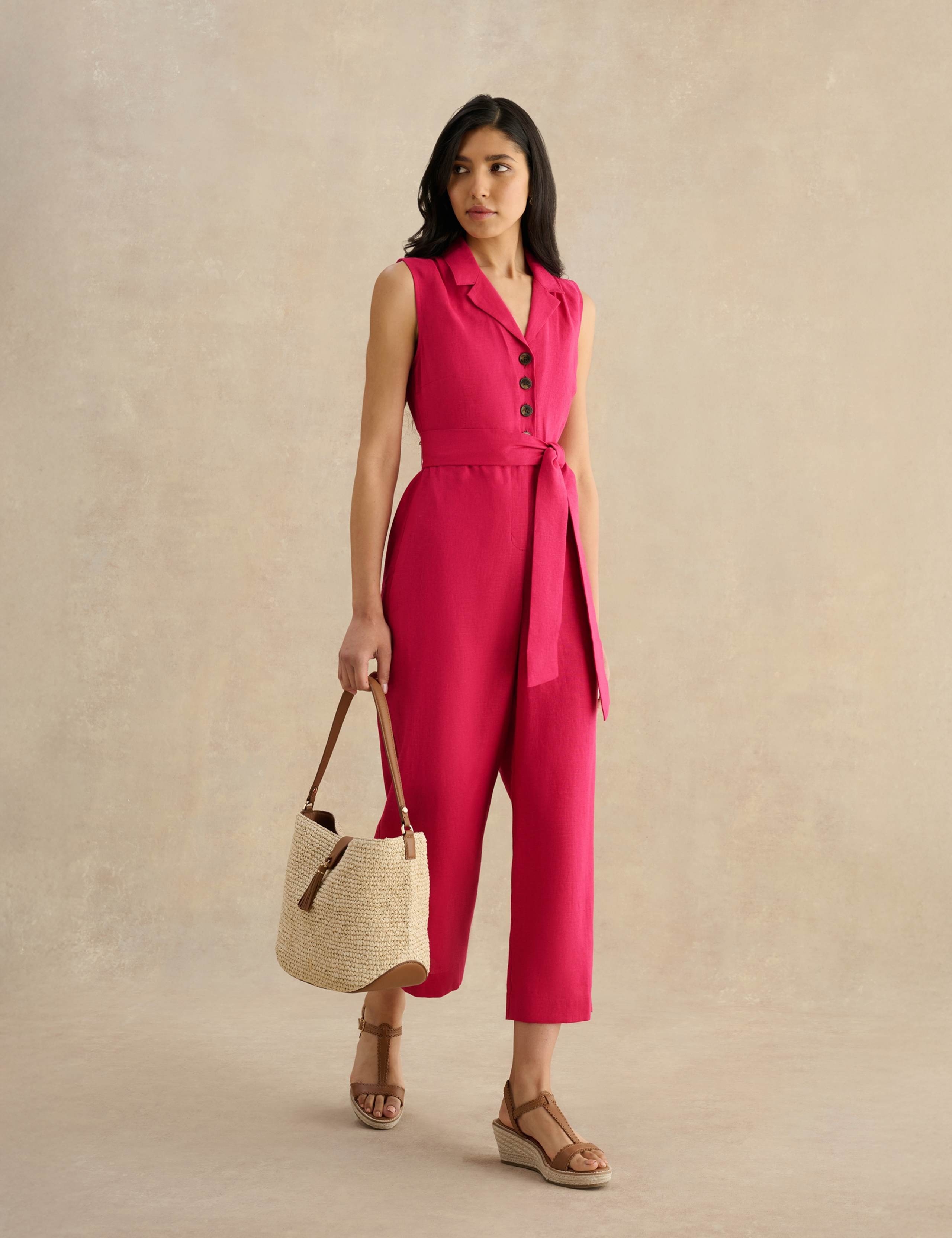 Pure Linen Sleeveless Cropped Jumpsuit 3 of 5