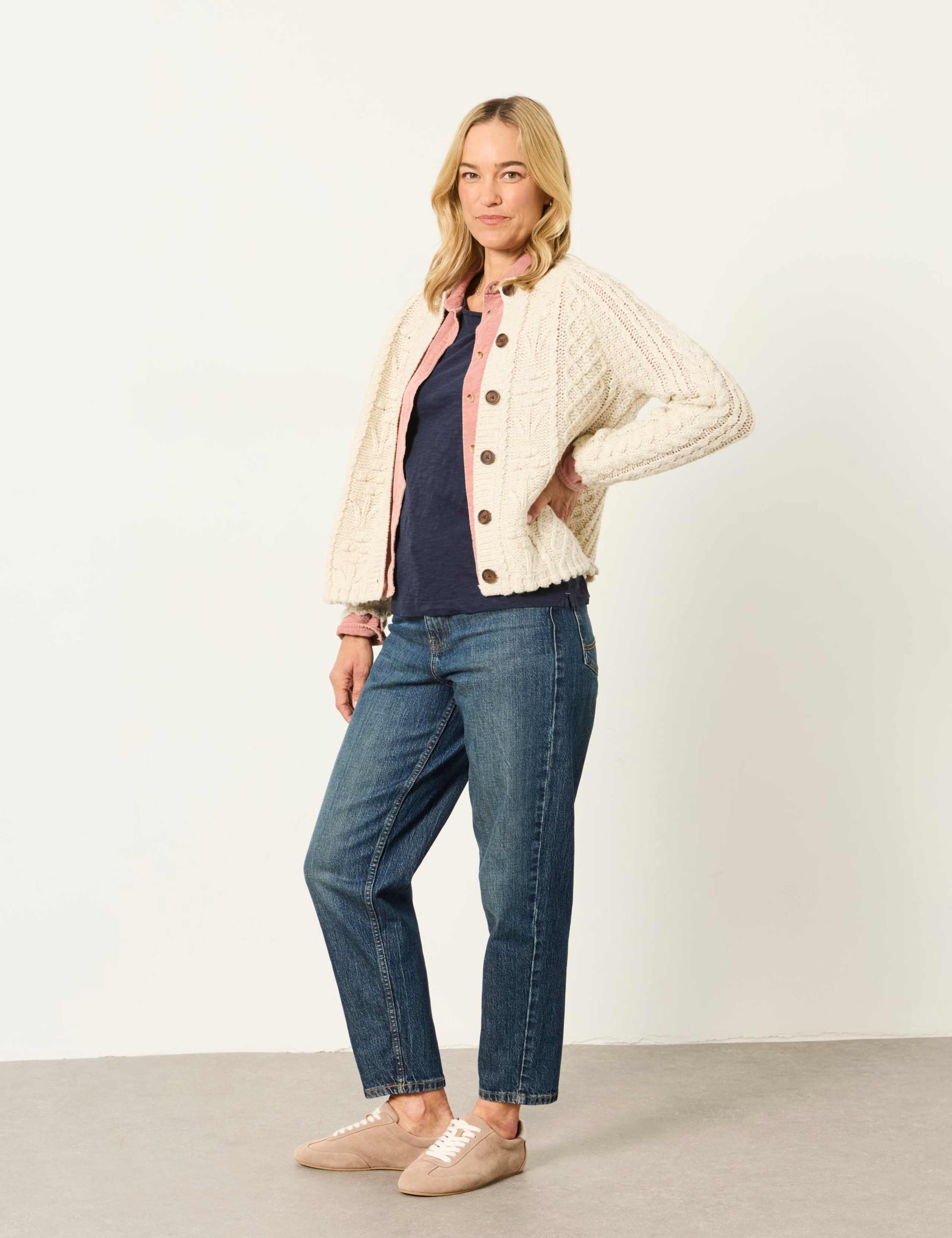 Wool Blend Floral Cable Knit Button Front Cardigan 4 of 6