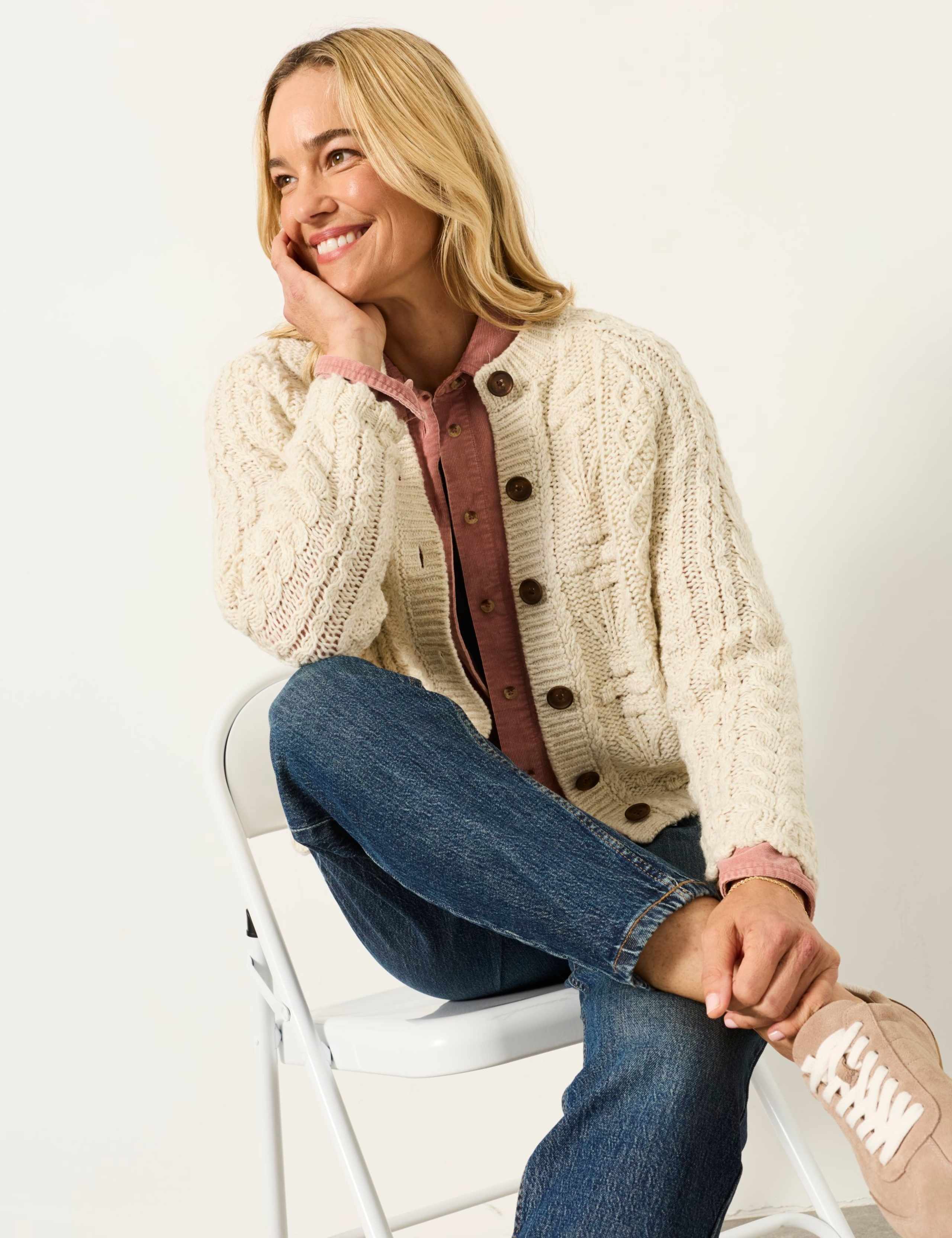Wool Blend Floral Cable Knit Button Front Cardigan 5 of 6