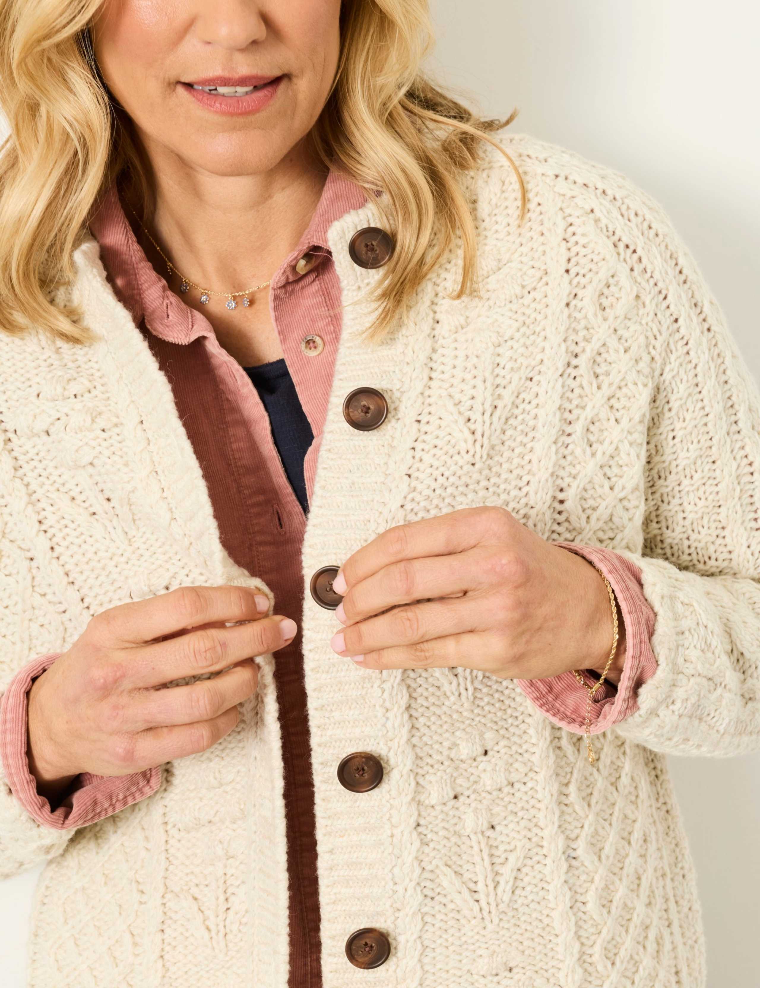 Wool Blend Floral Cable Knit Button Front Cardigan 6 of 6