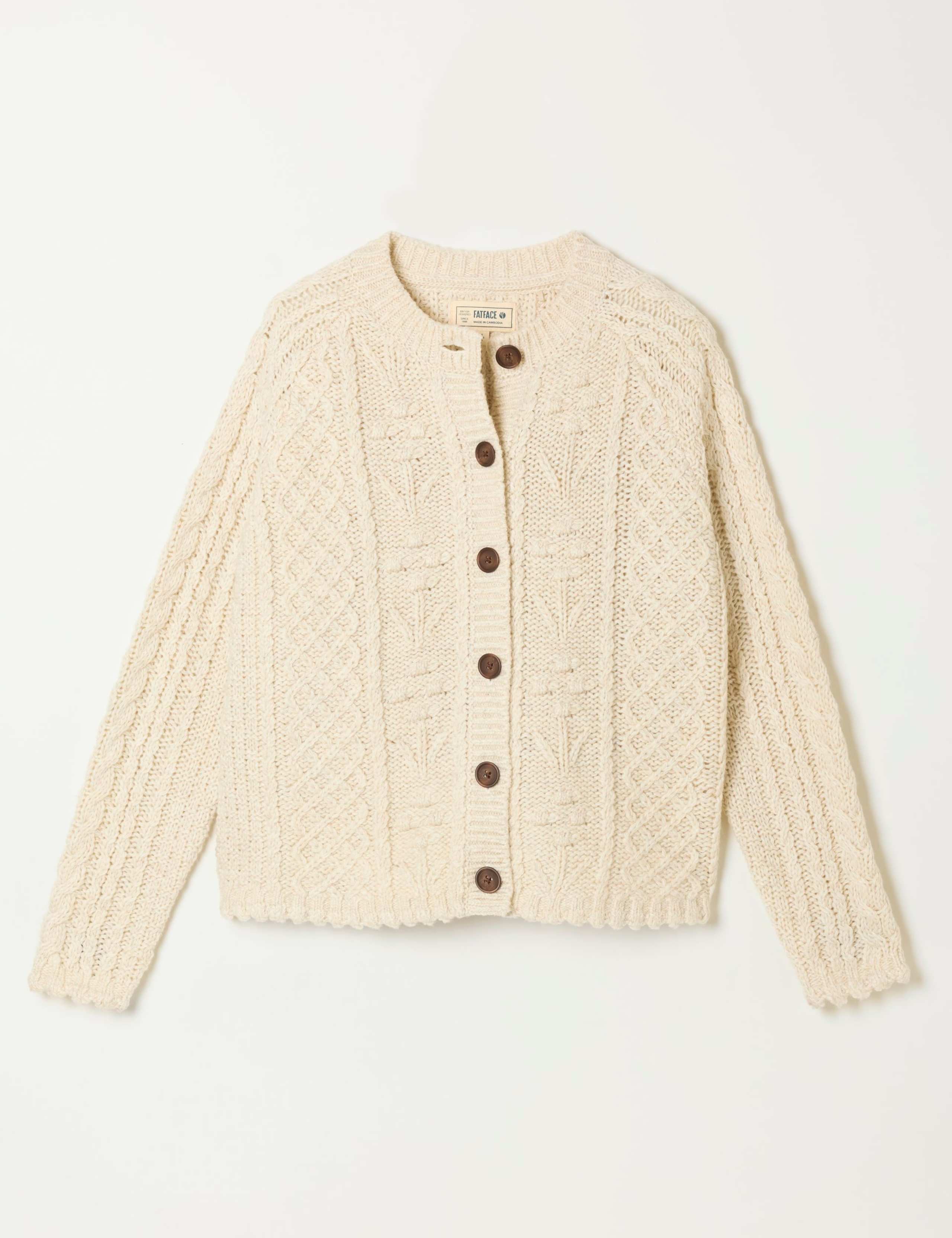 Wool Blend Floral Cable Knit Button Front Cardigan 2 of 6