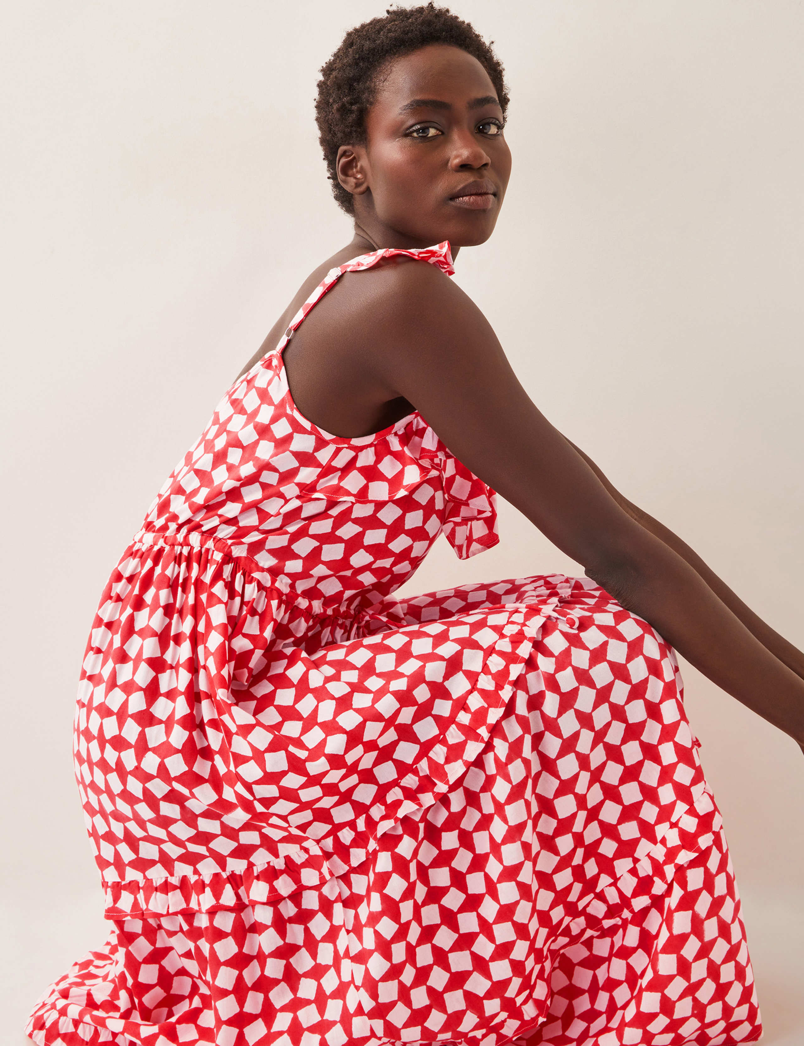 Geometric V-Neck Tiered Midi Beach Dress 2 of 4