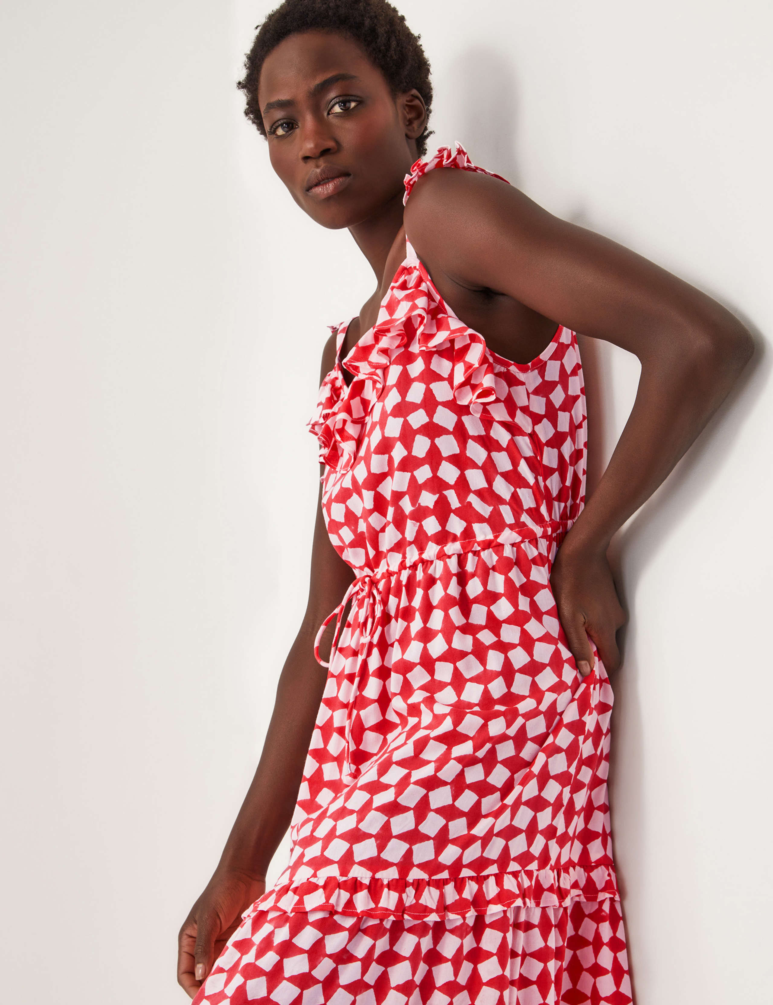 Geometric V-Neck Tiered Midi Beach Dress 3 of 4