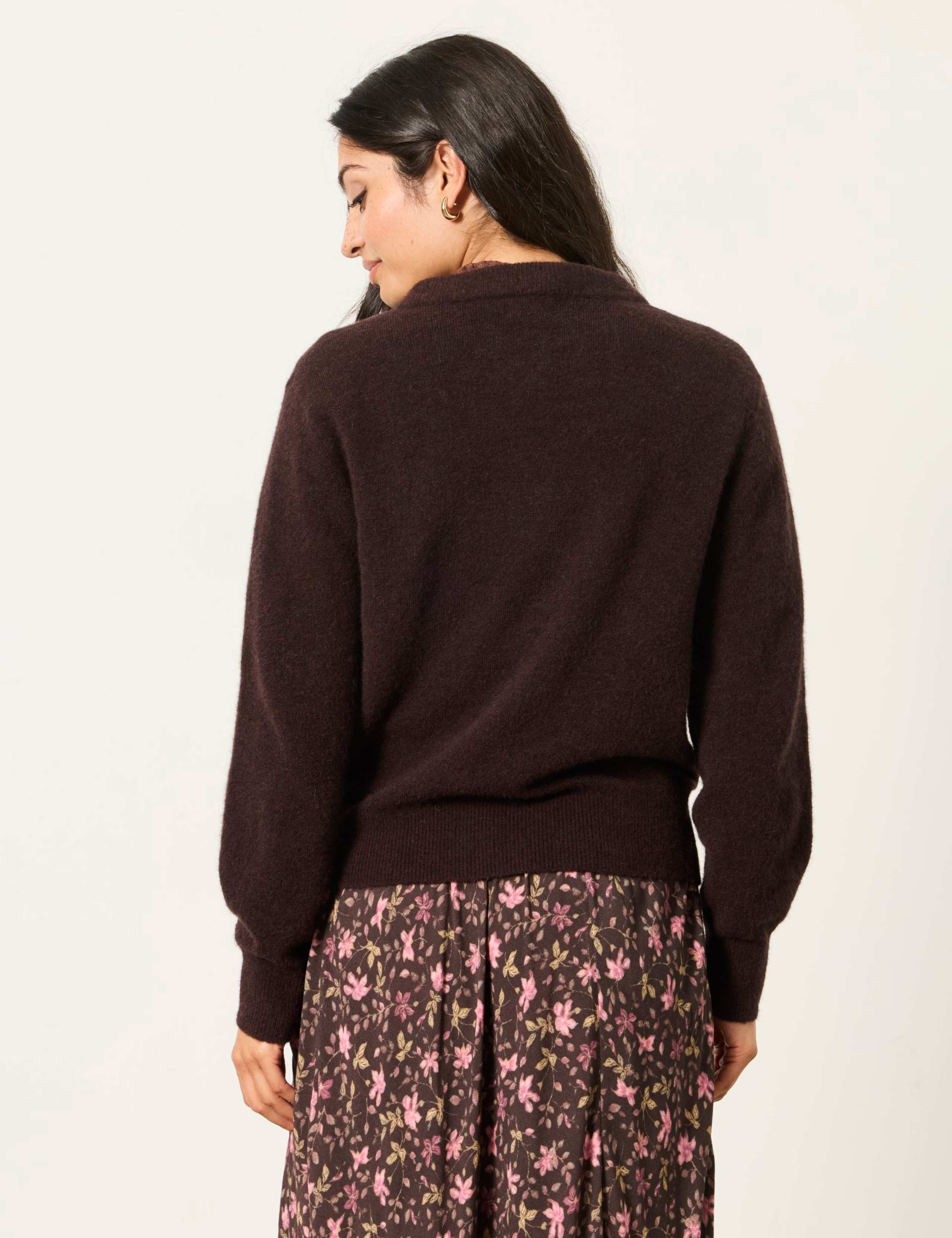 Wool Blend Crew Neck Button Front Cardigan 3 of 6