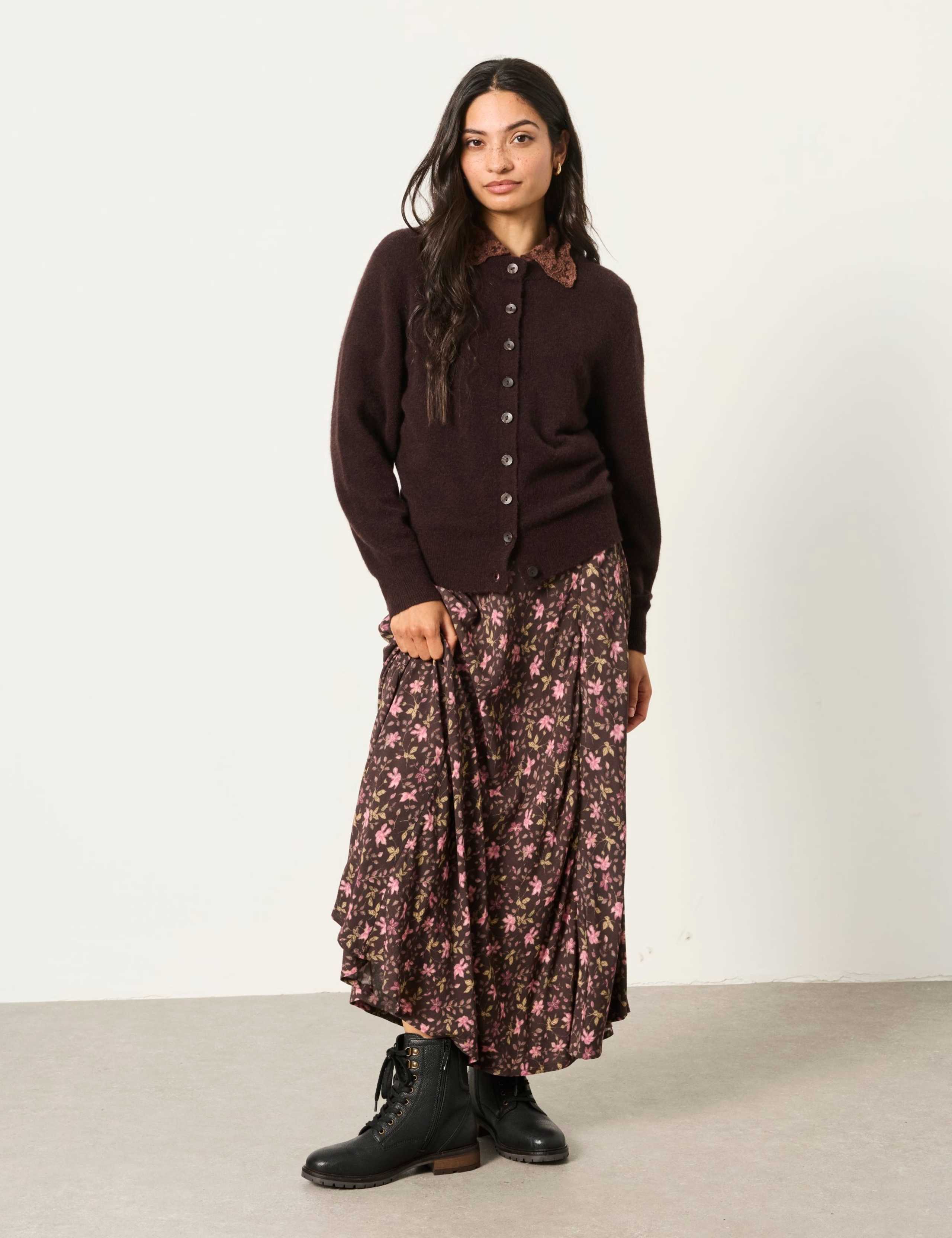 Wool Blend Crew Neck Button Front Cardigan 4 of 6
