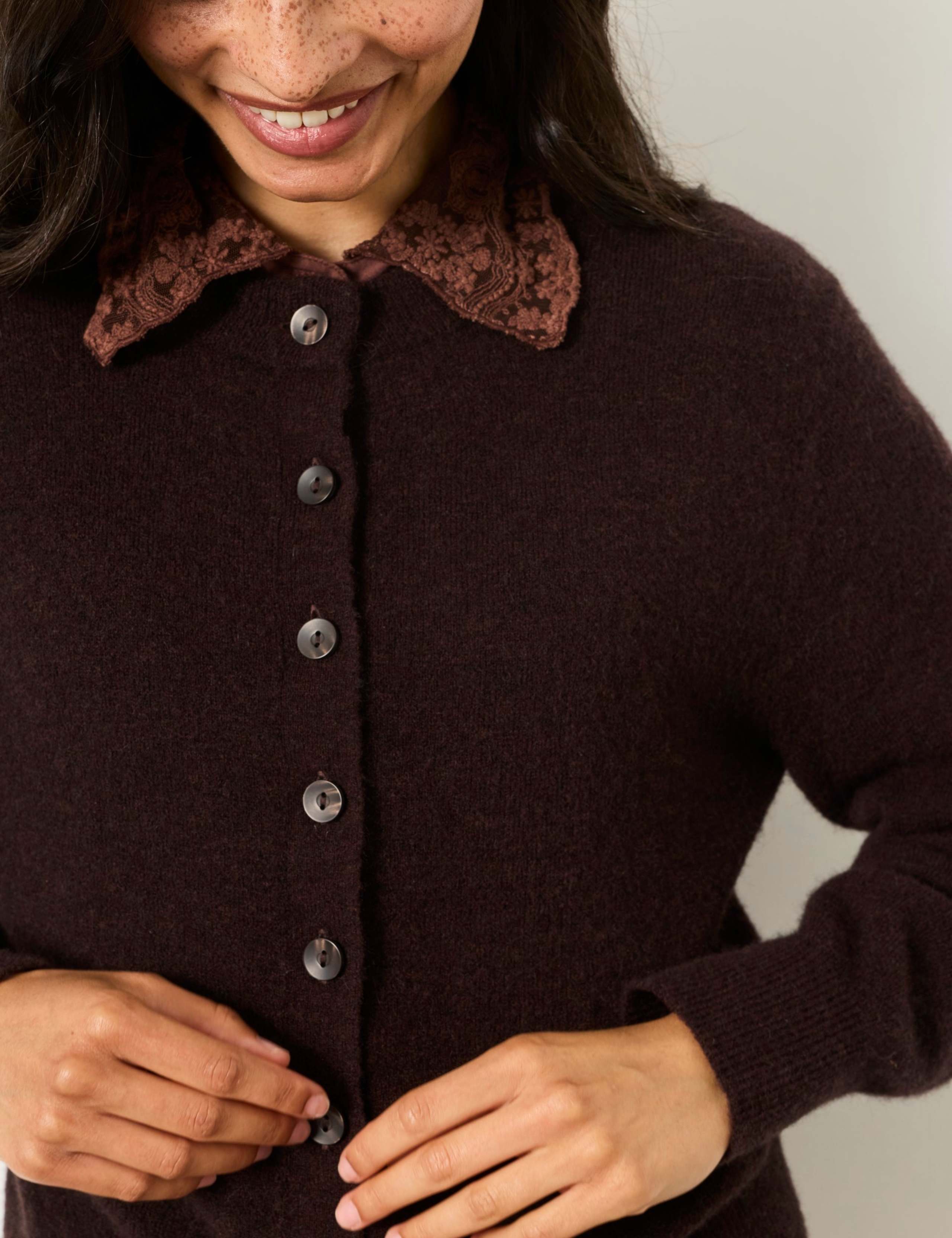 Wool Blend Crew Neck Button Front Cardigan 6 of 6