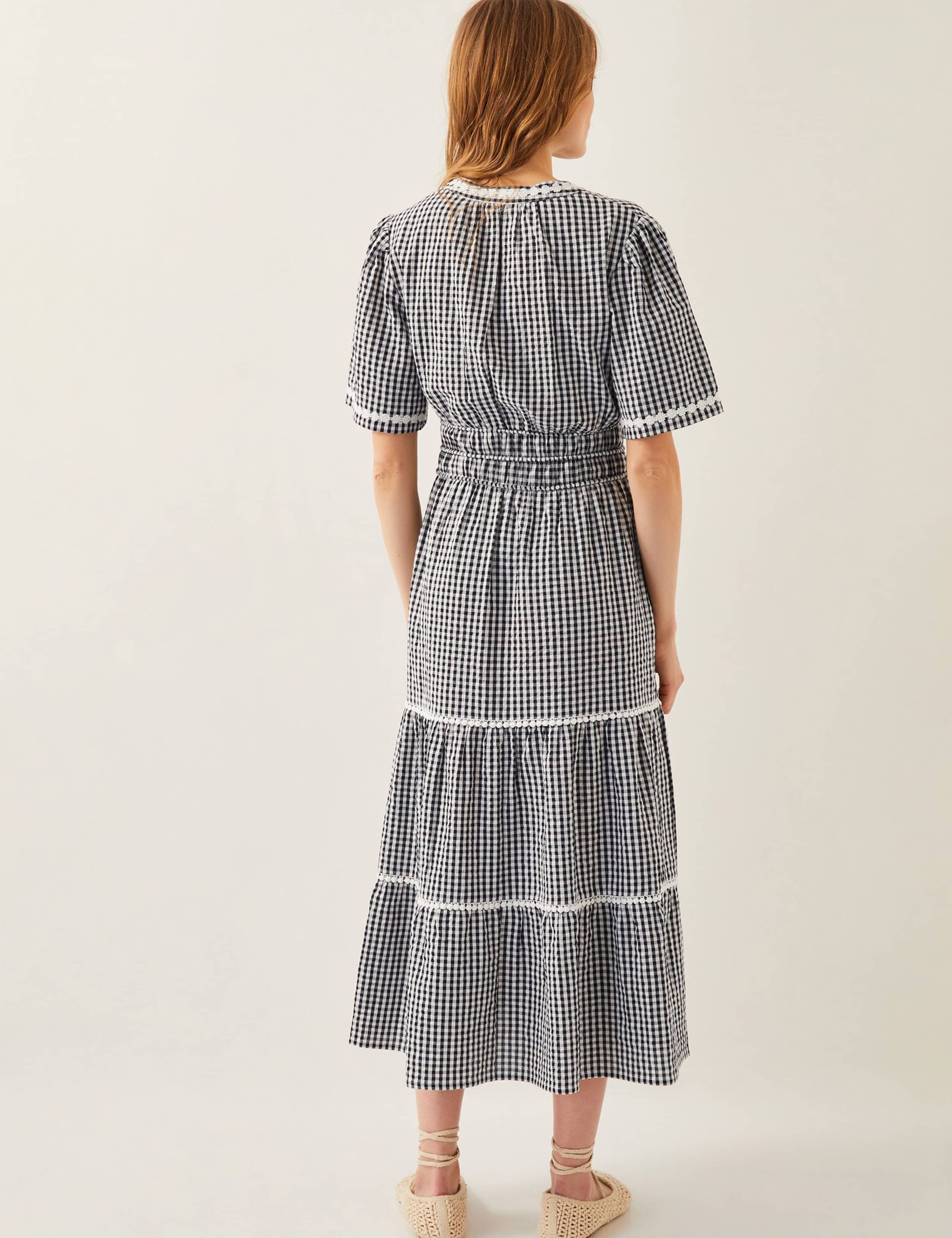 Pure Cotton Gingham Midi Tiered Dress 5 of 5