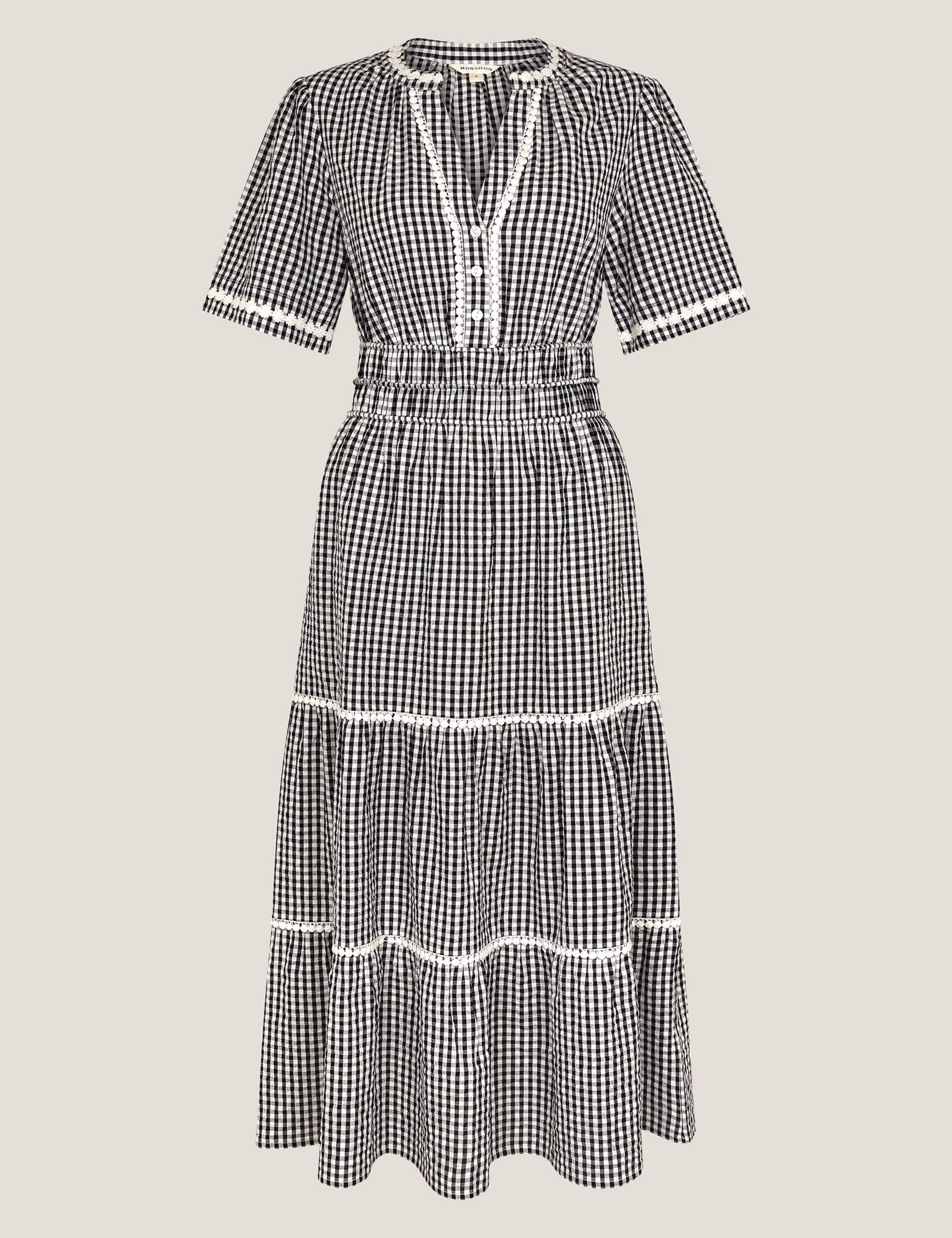 Pure Cotton Gingham Midi Tiered Dress 2 of 5