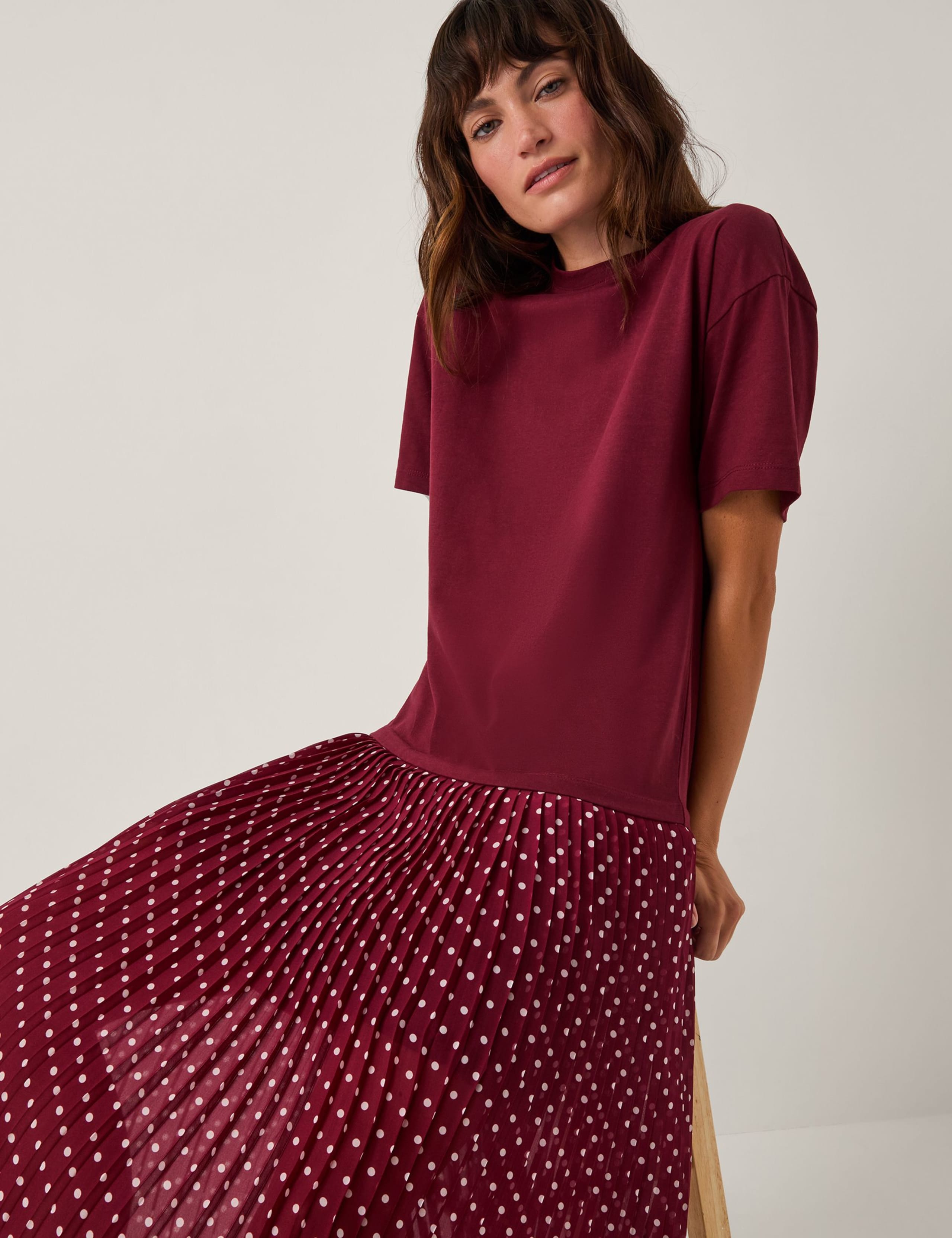Pure Cotton Polka Dot Midi T-Shirt Dress 3 of 5