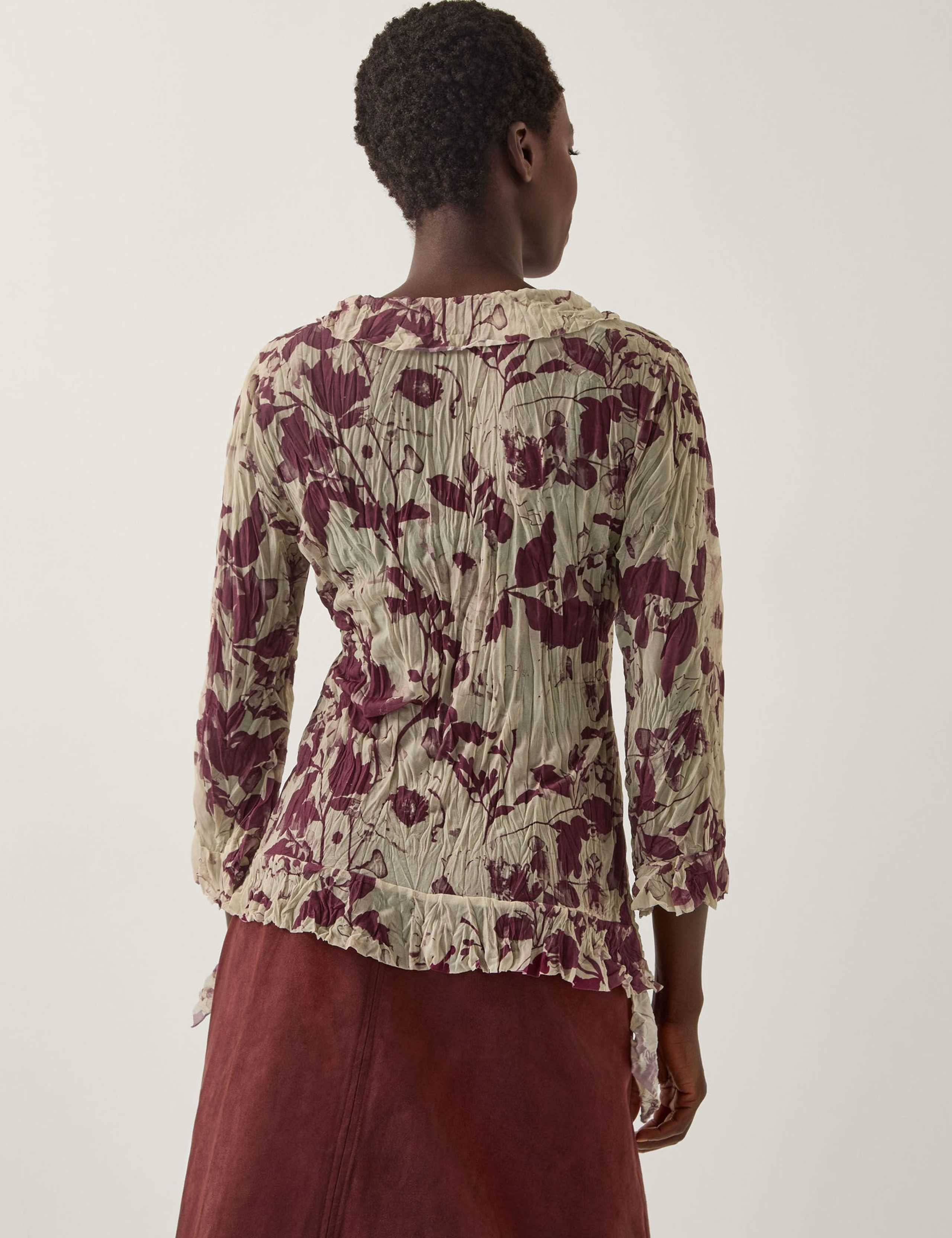 Floral Crinkle V-Neck Frill Detail Top 2 of 4