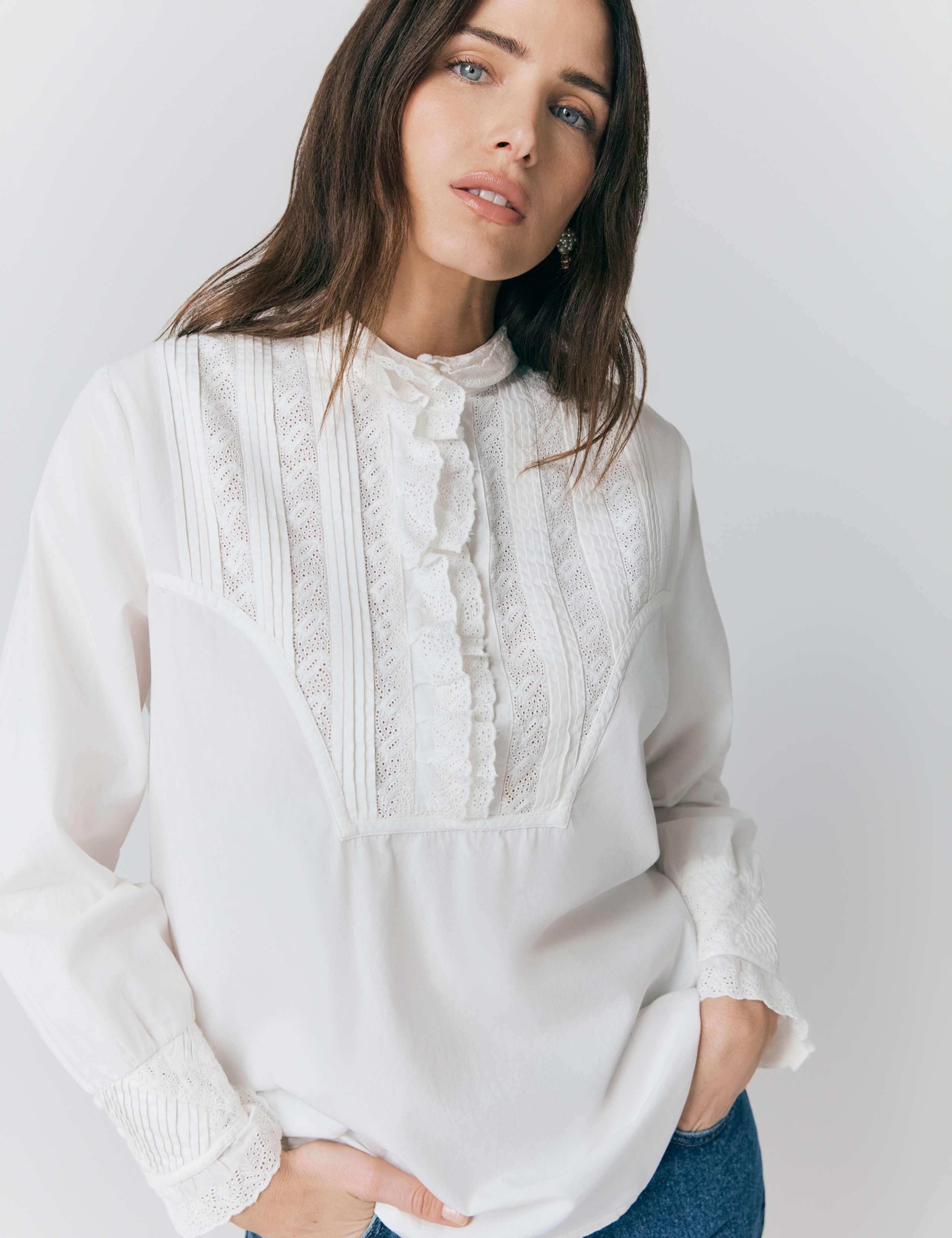 Pure Cotton EmbroideredLace Detail Shirt 4 of 4