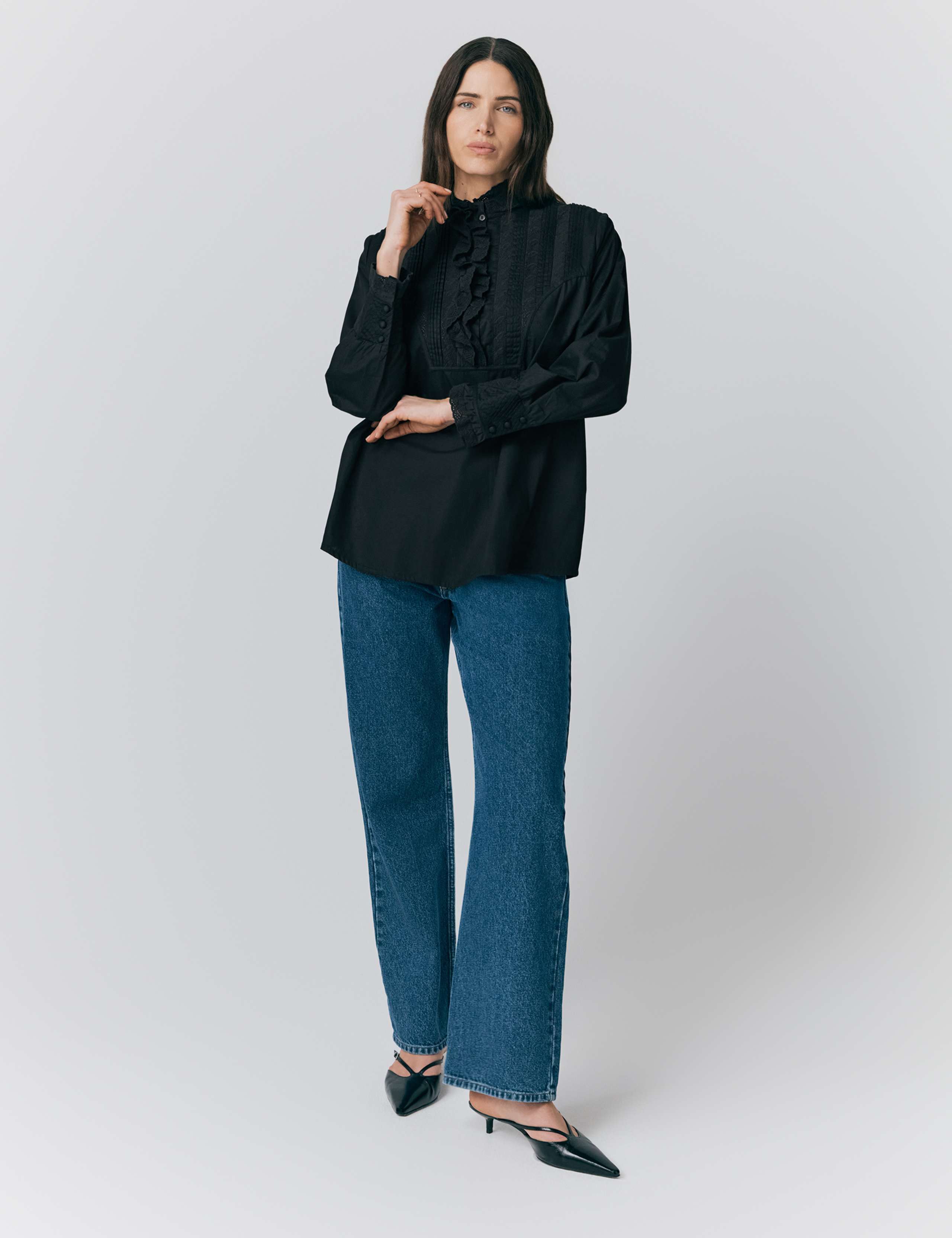 Pure Cotton EmbroideredLace Detail Shirt 1 of 4