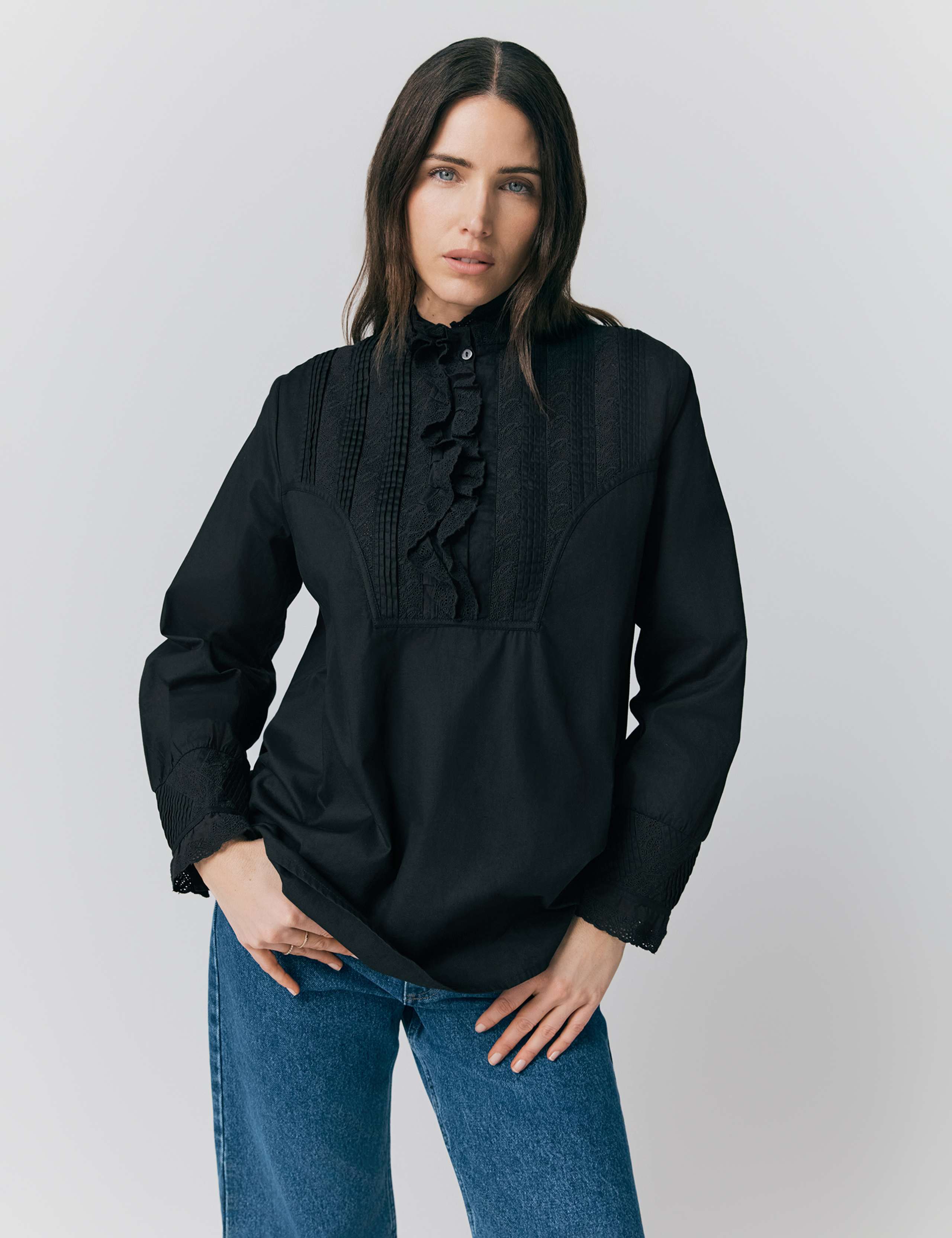 Pure Cotton EmbroideredLace Detail Shirt 3 of 4