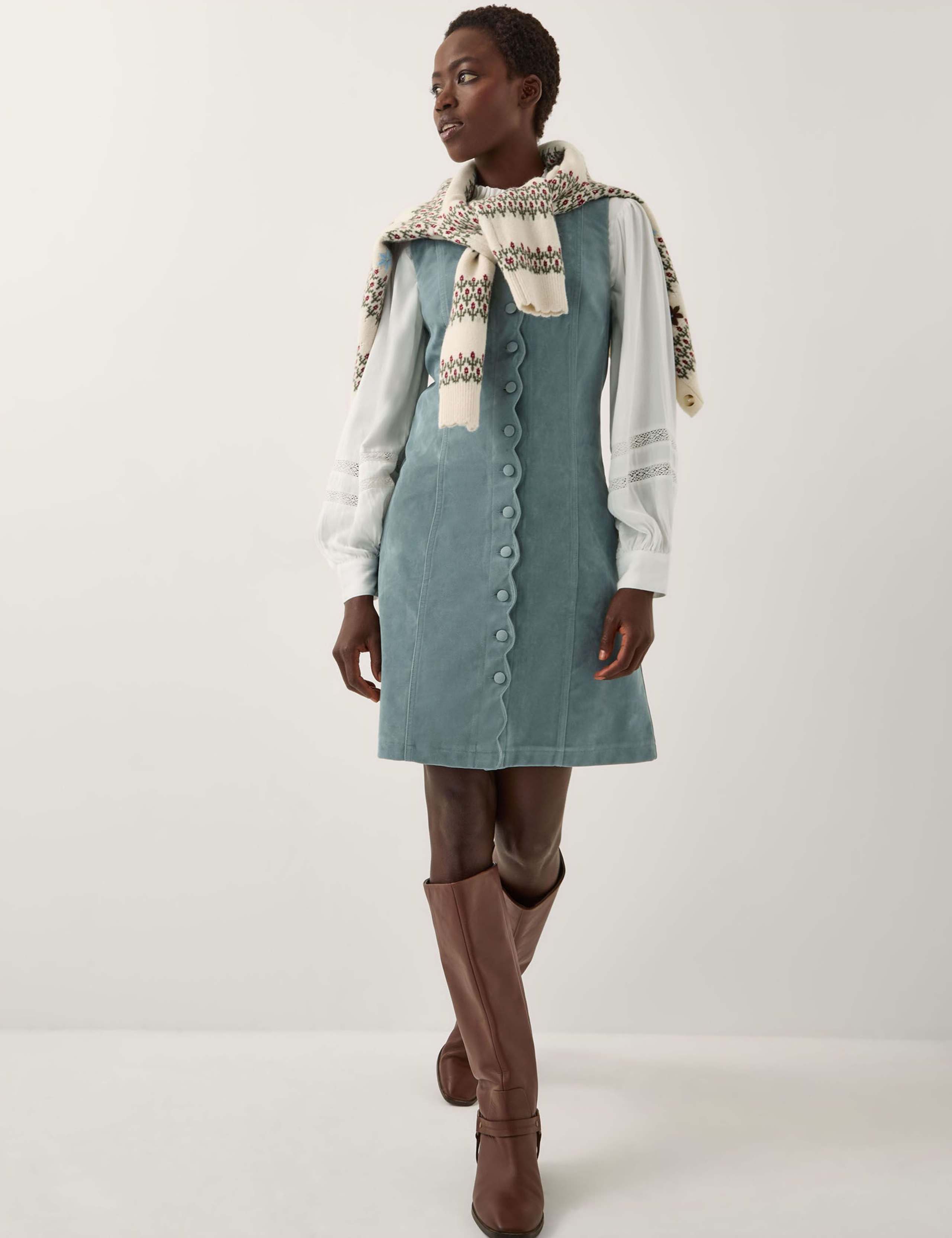 Cord Button Through Knee Length Dress 2 of 5