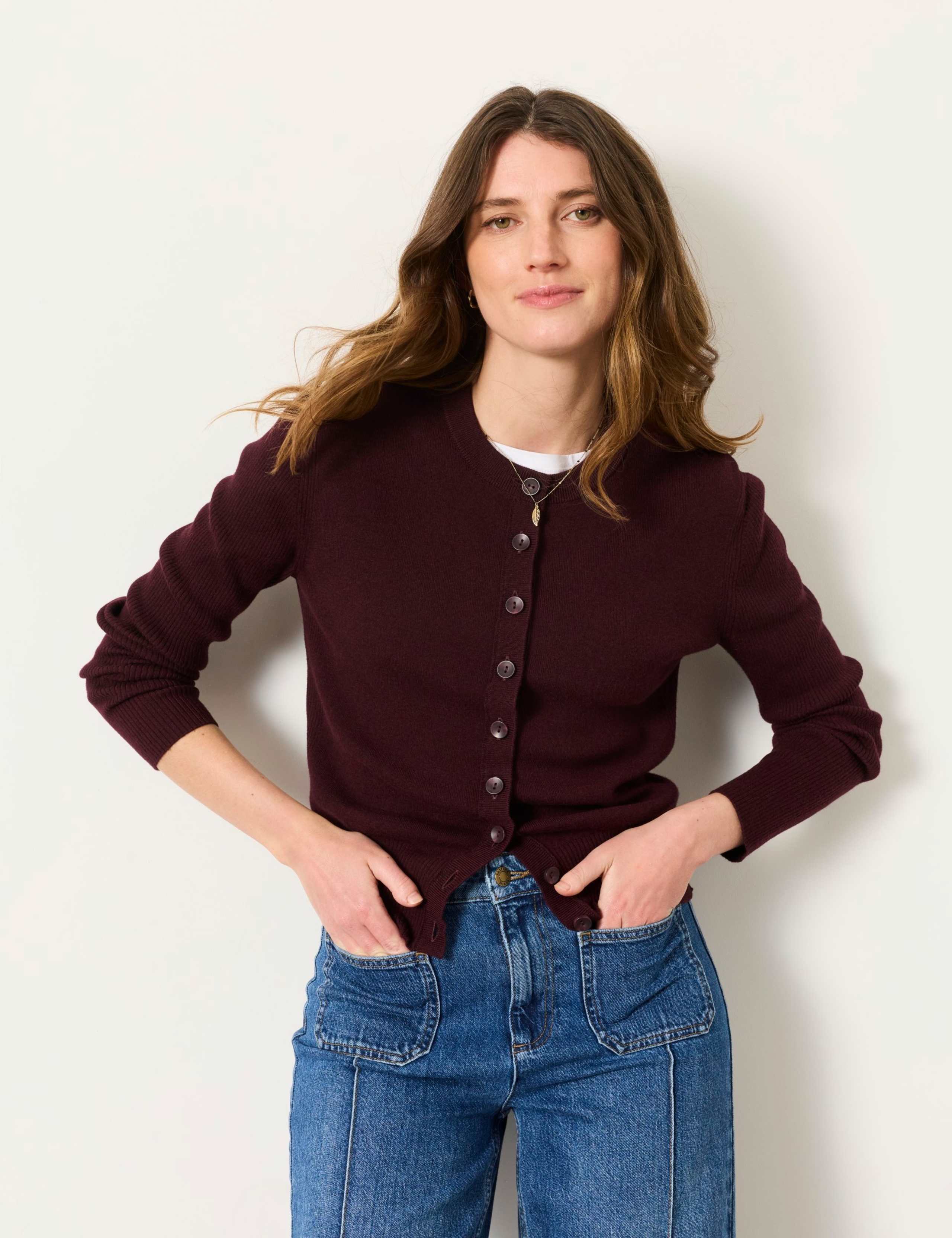 Cotton Blend Ribbed Button Front Cardigan 1 of 6