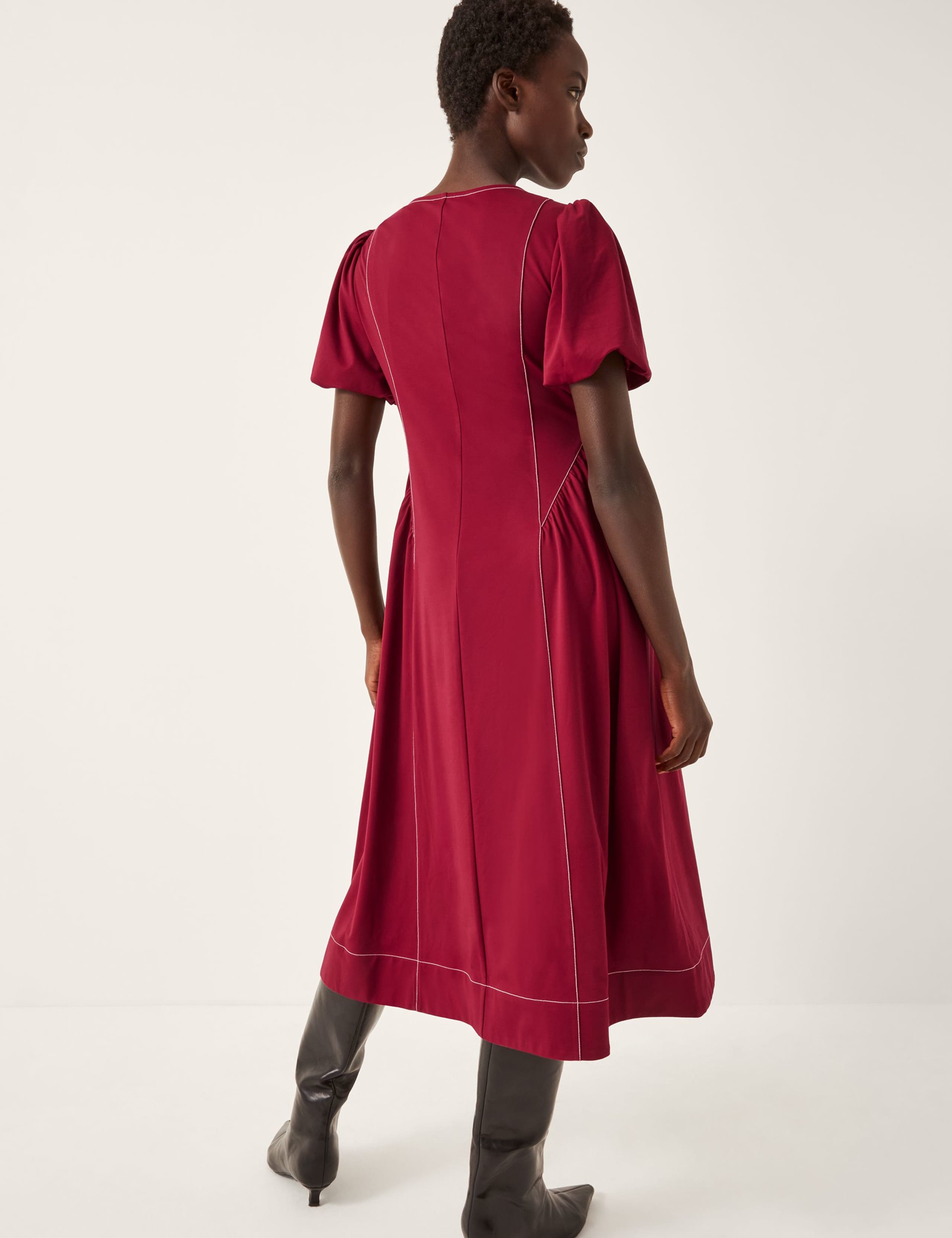 Jersey Square Neck Puff Sleeve Midi Dress 2 of 4