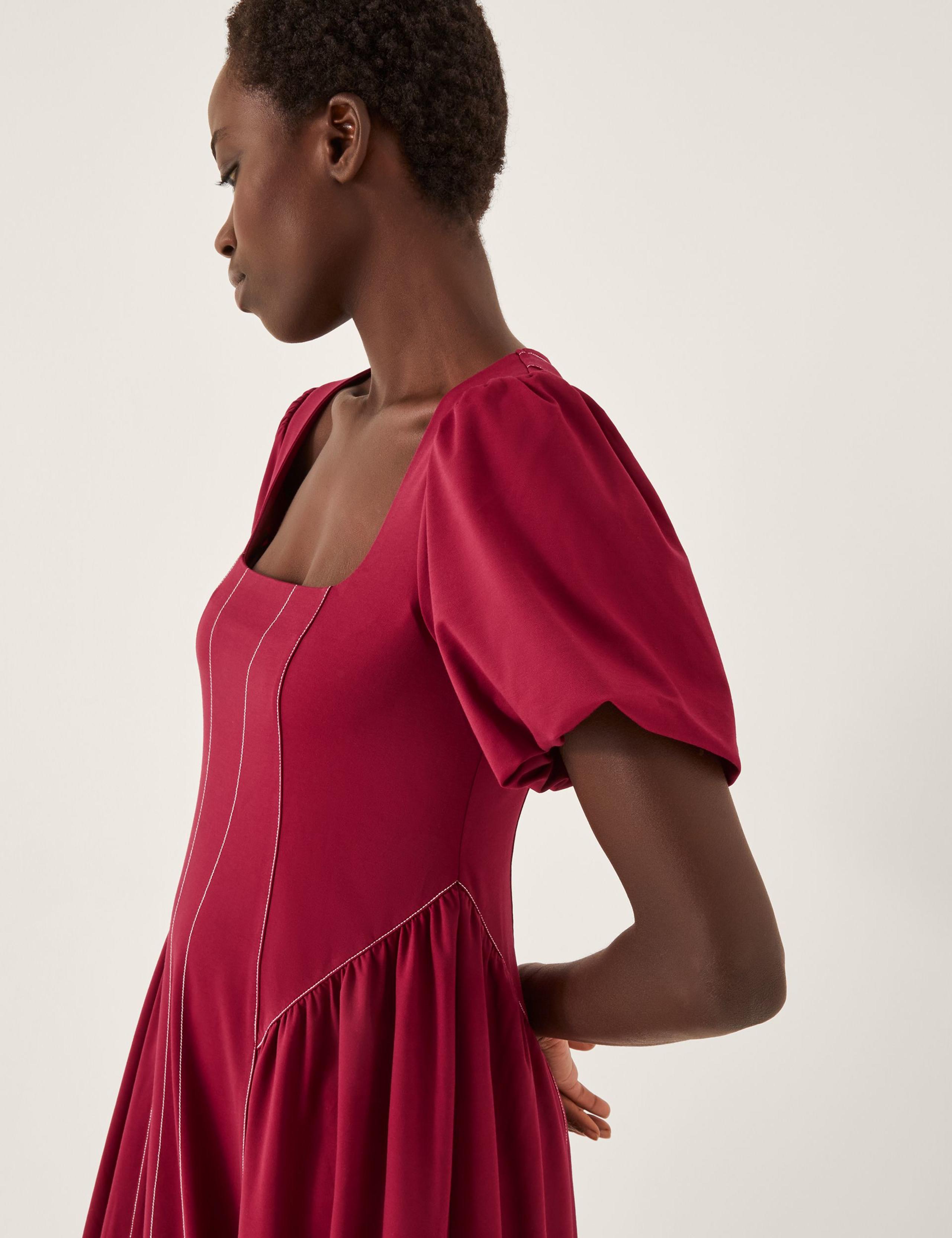 Jersey Square Neck Puff Sleeve Midi Dress 3 of 4