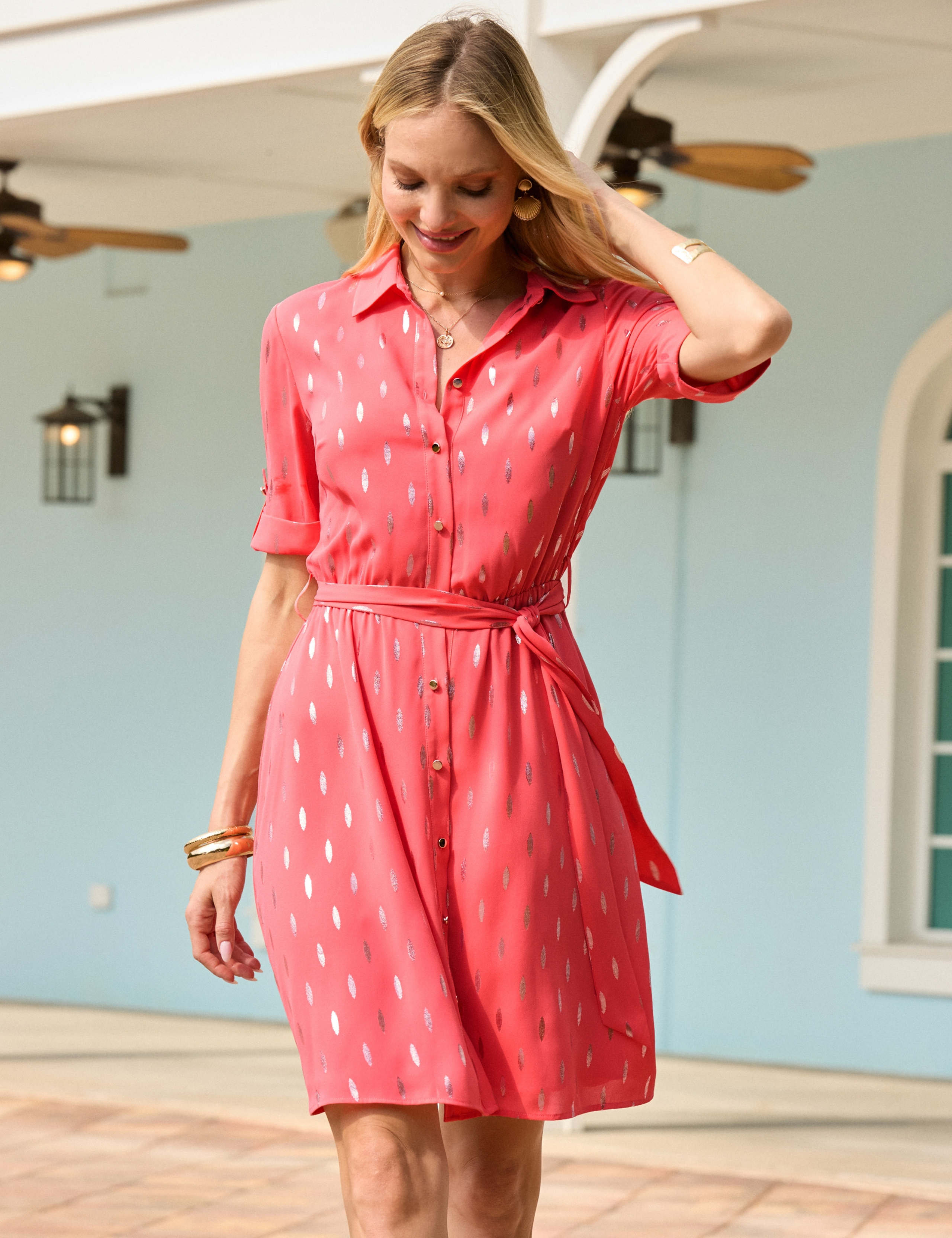 Printed Knee Length Shirt Dress 2 of 4