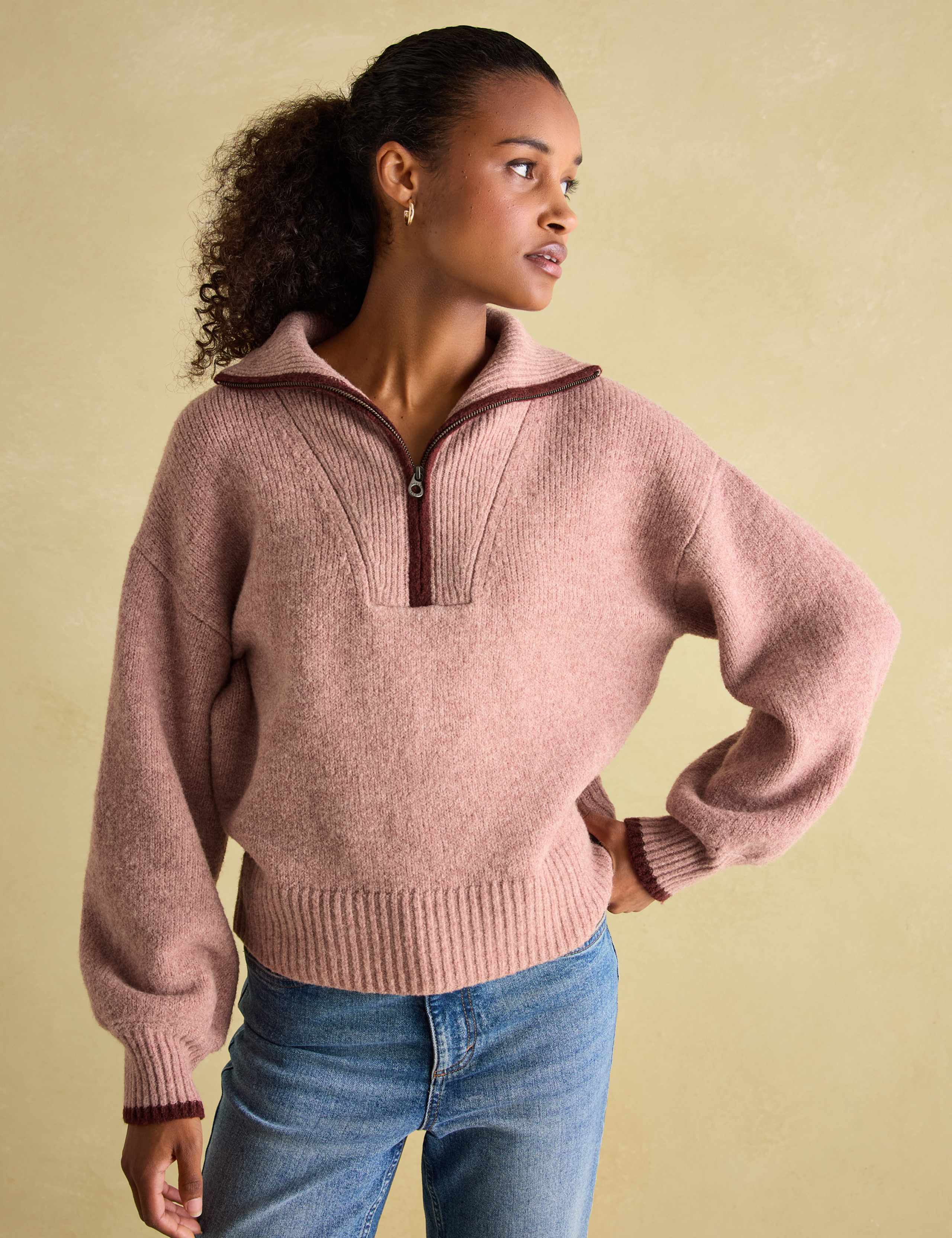 Half Zip Sweatshirt Joules Womens Sweatshirts Textured Funnel Neck