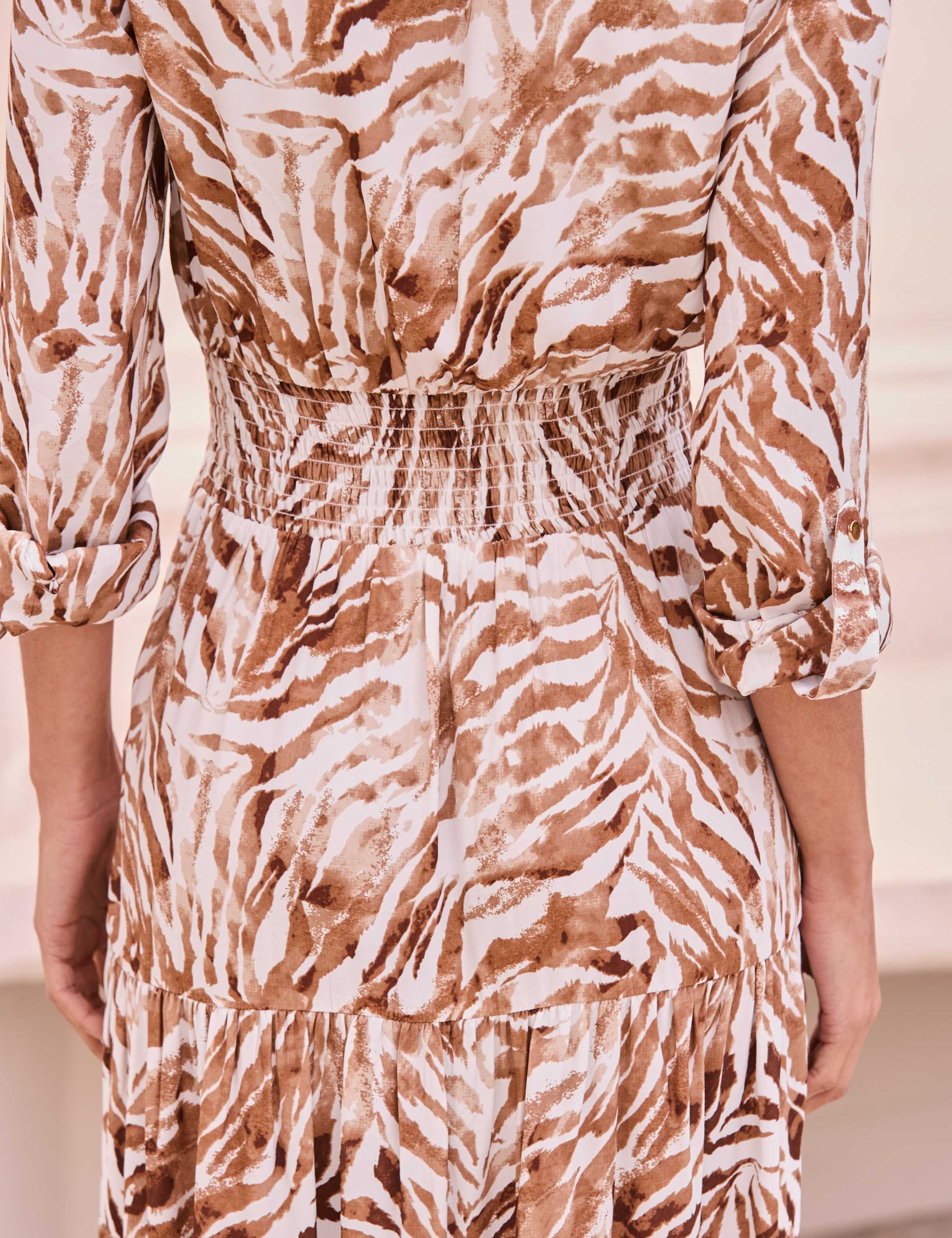 Animal Print Shirred Midi Shirt Dress 8 of 8