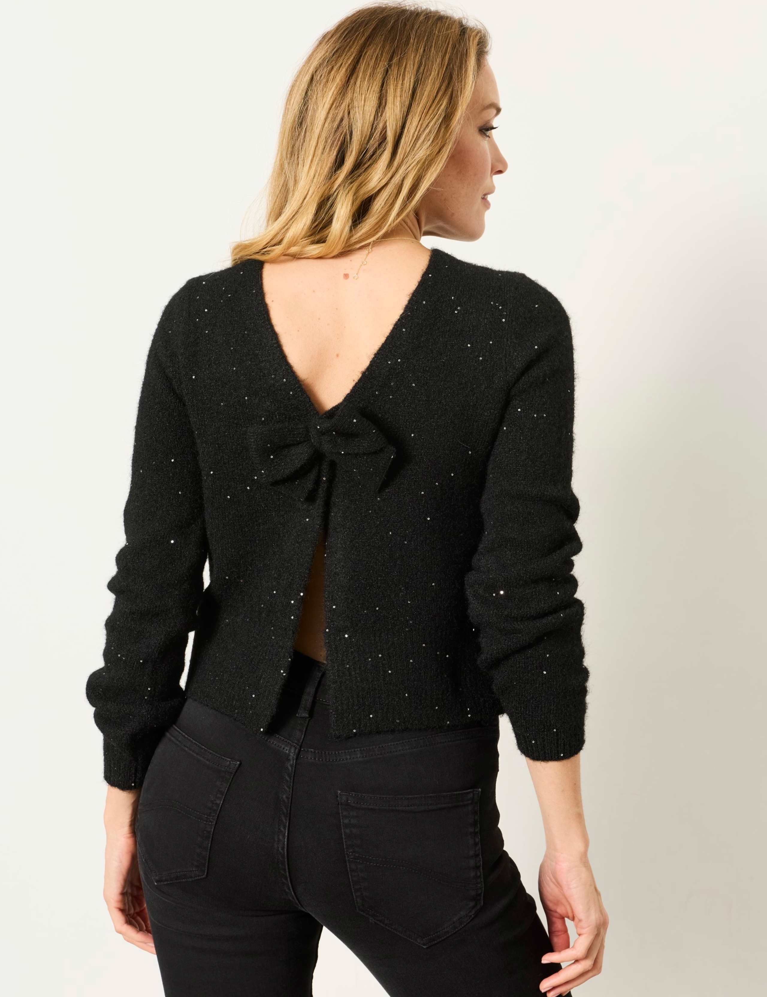 V-Neck Bow Detail Jumper with Wool 3 of 7