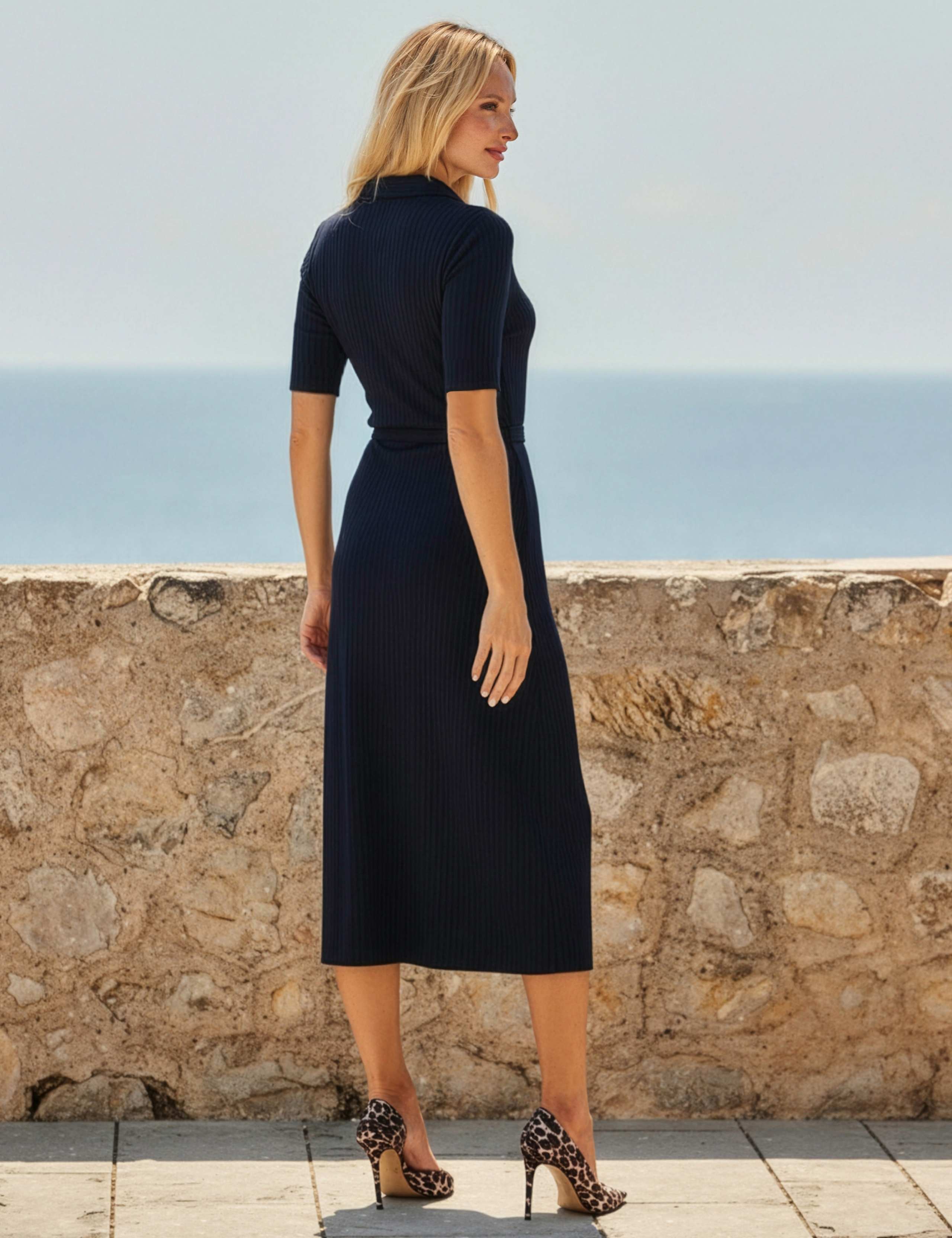 Jersey Ribbed Belted Midi Shirt Dress 3 of 4