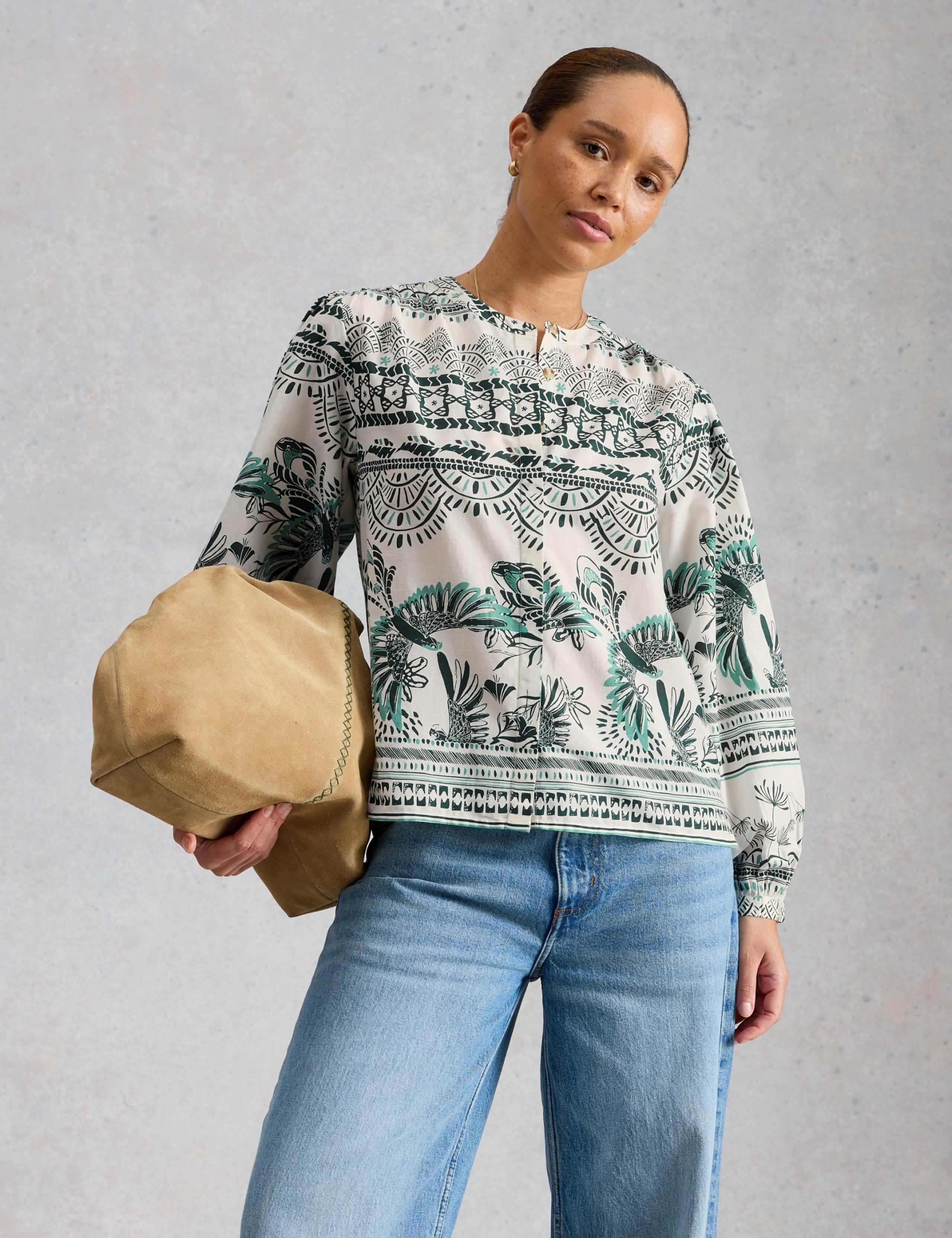 Pure Cotton Printed Puff Sleeve Blouse 4 of 6