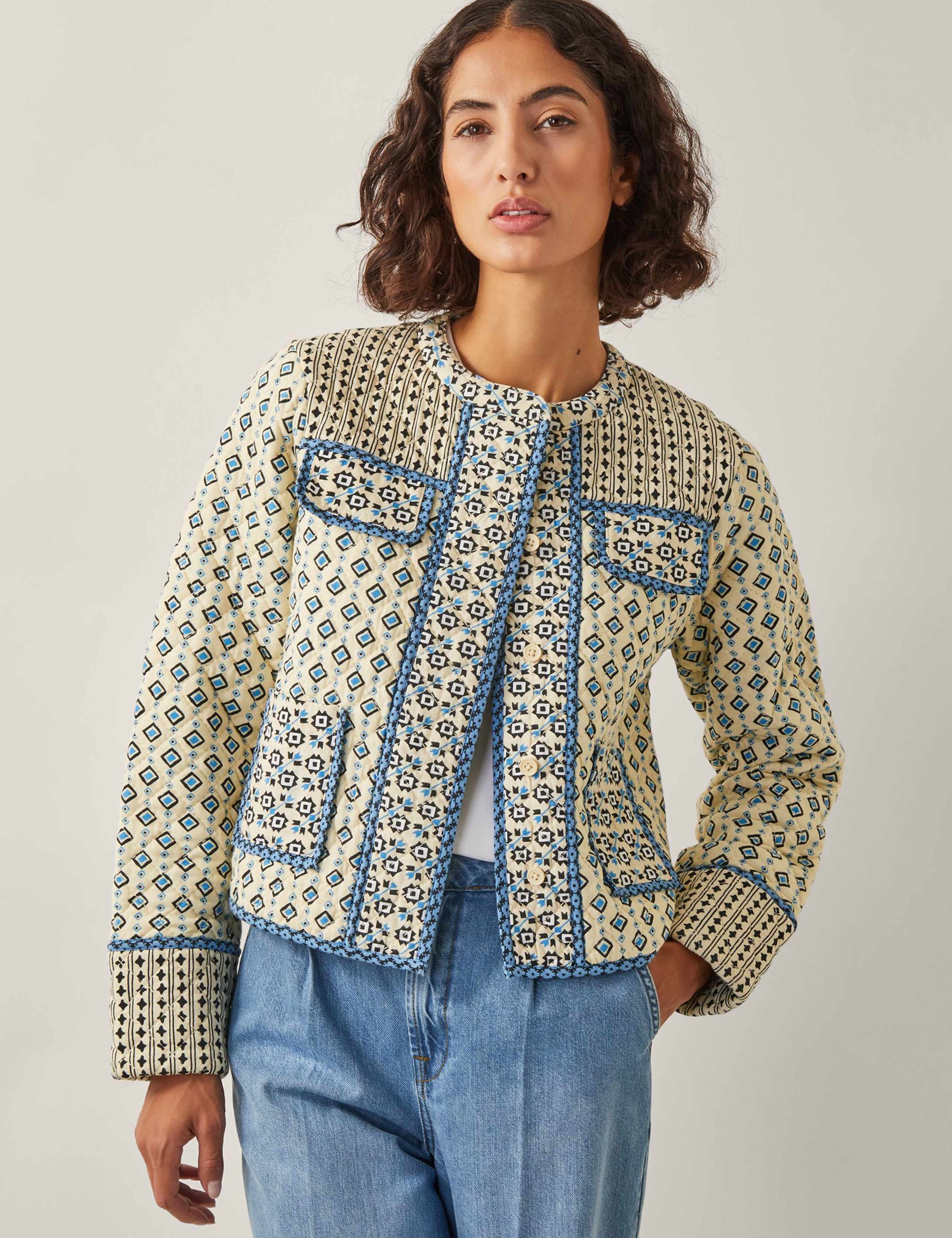 Pure Cotton Geometric Quilted Short Jacket 1 of 5