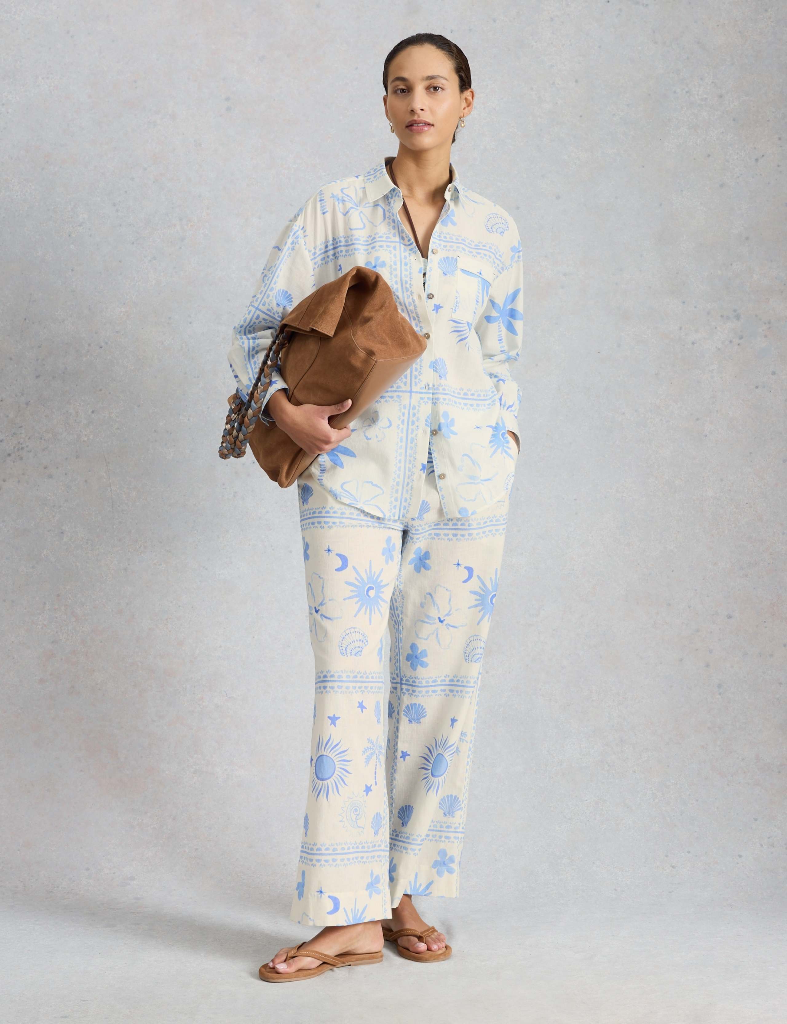 Cotton Rich Printed Wide Leg Trousers 3 of 7