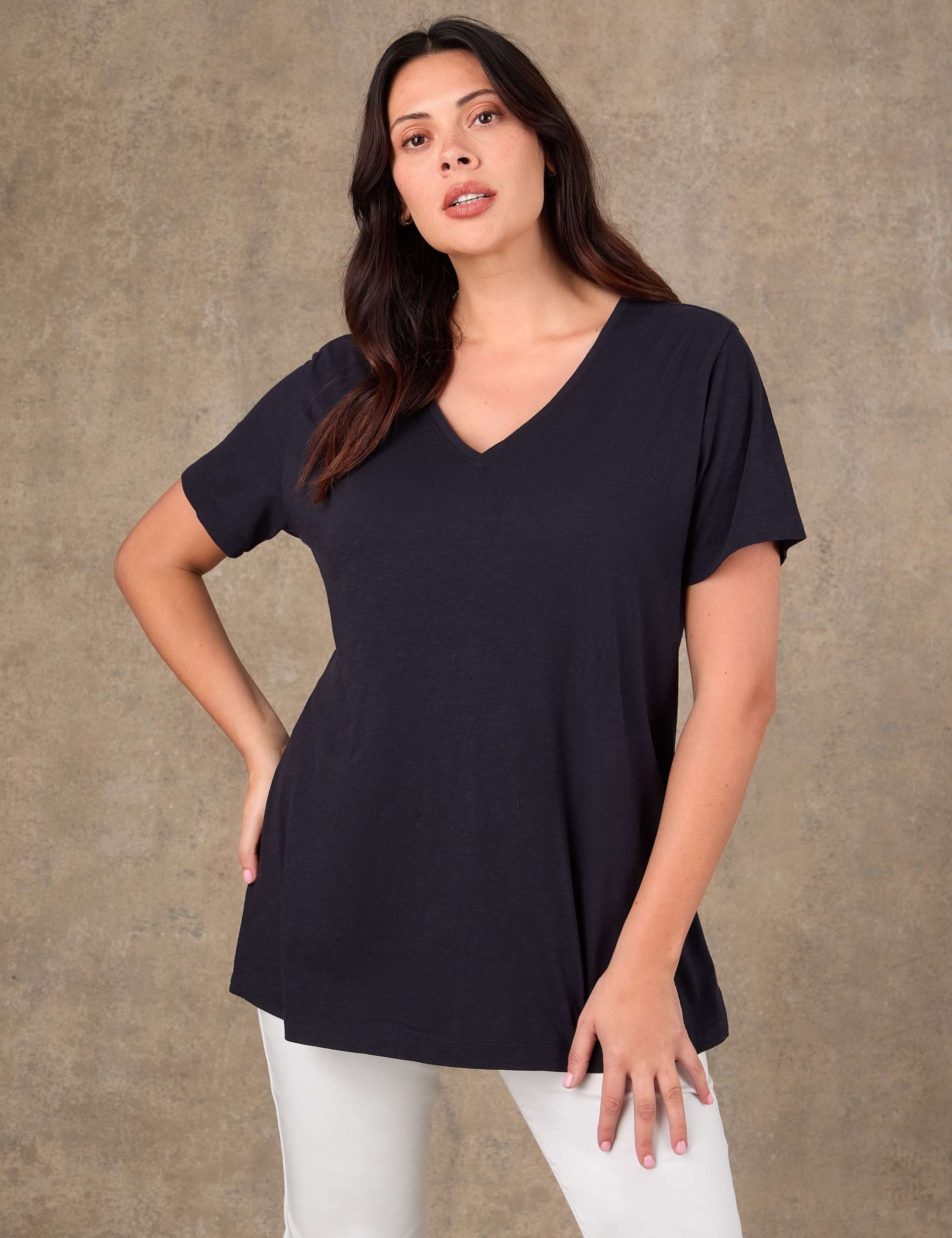 Pure Cotton V-Neck Longline T-Shirt 2 of 3