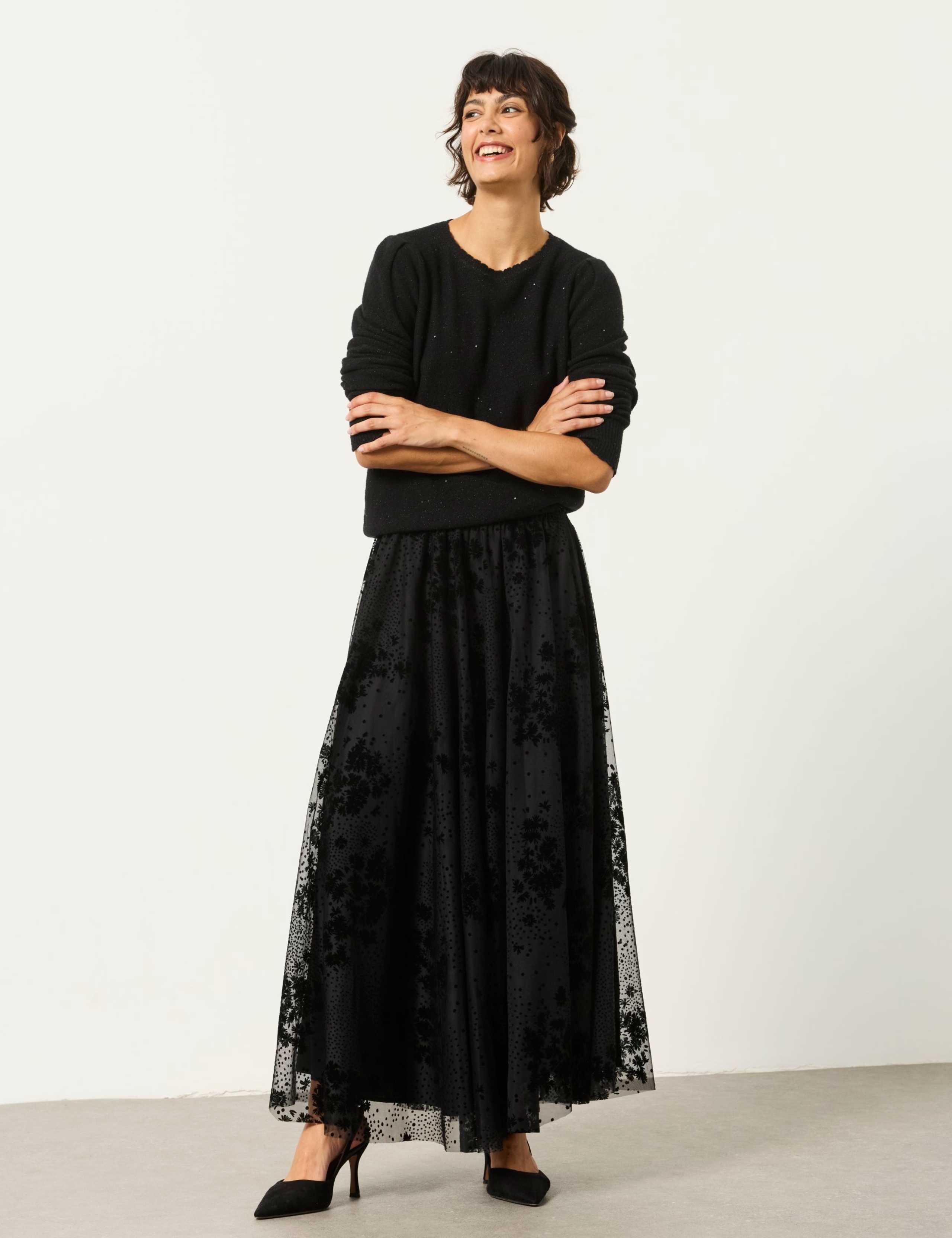Spot Print Floral Midi A Line Skirt 4 of 7