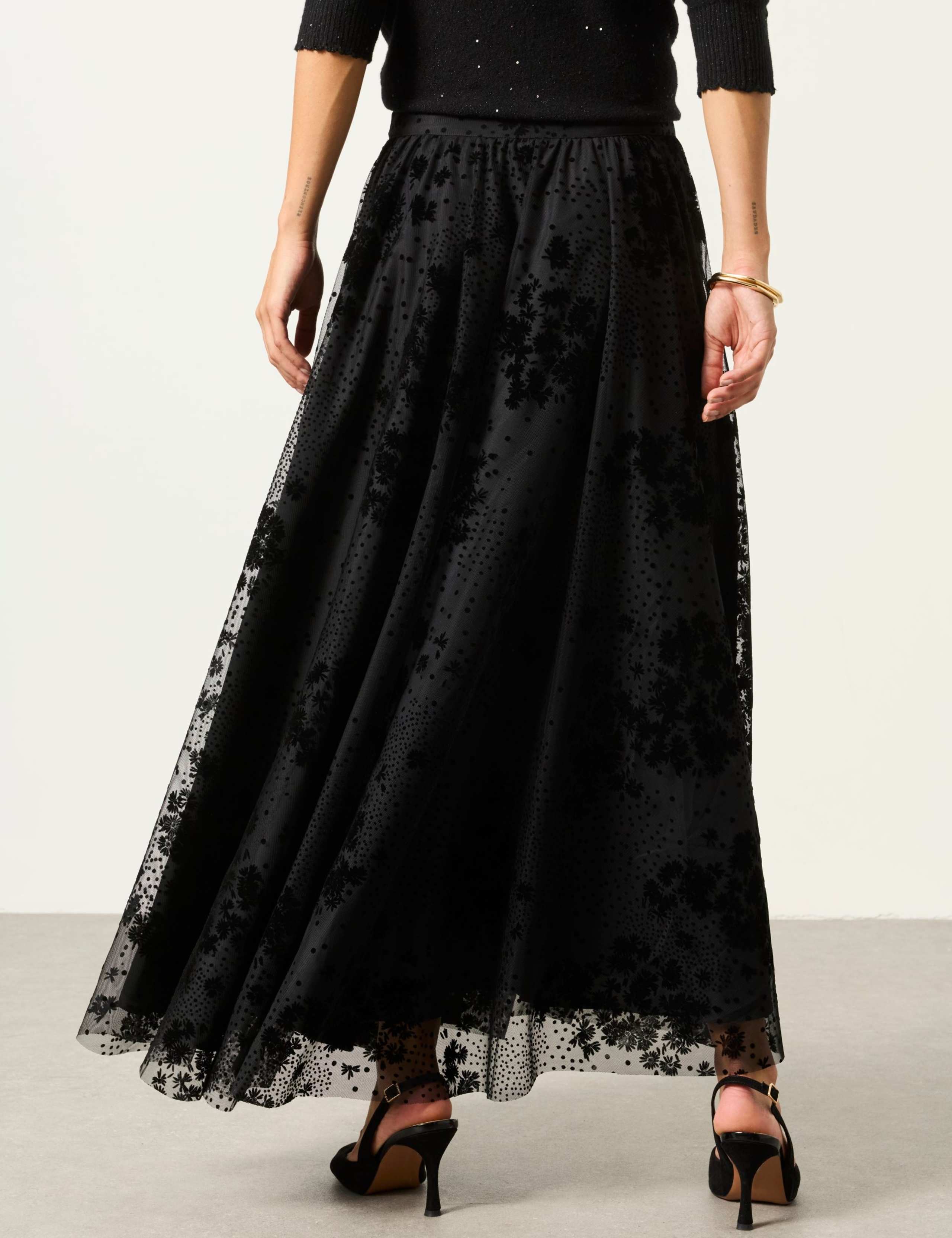 Spot Print Floral Midi A Line Skirt 6 of 7