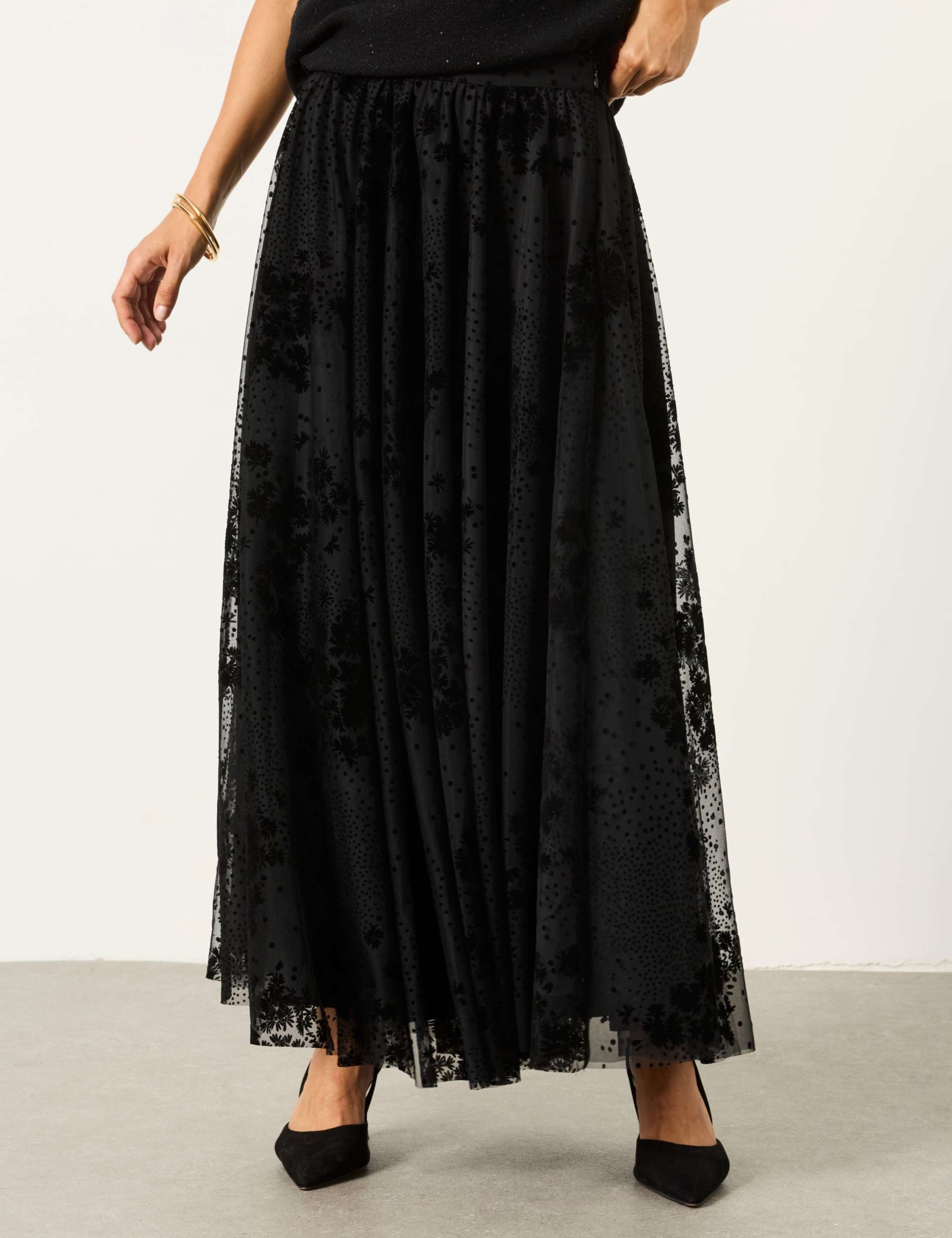Spot Print Floral Midi A Line Skirt 7 of 7