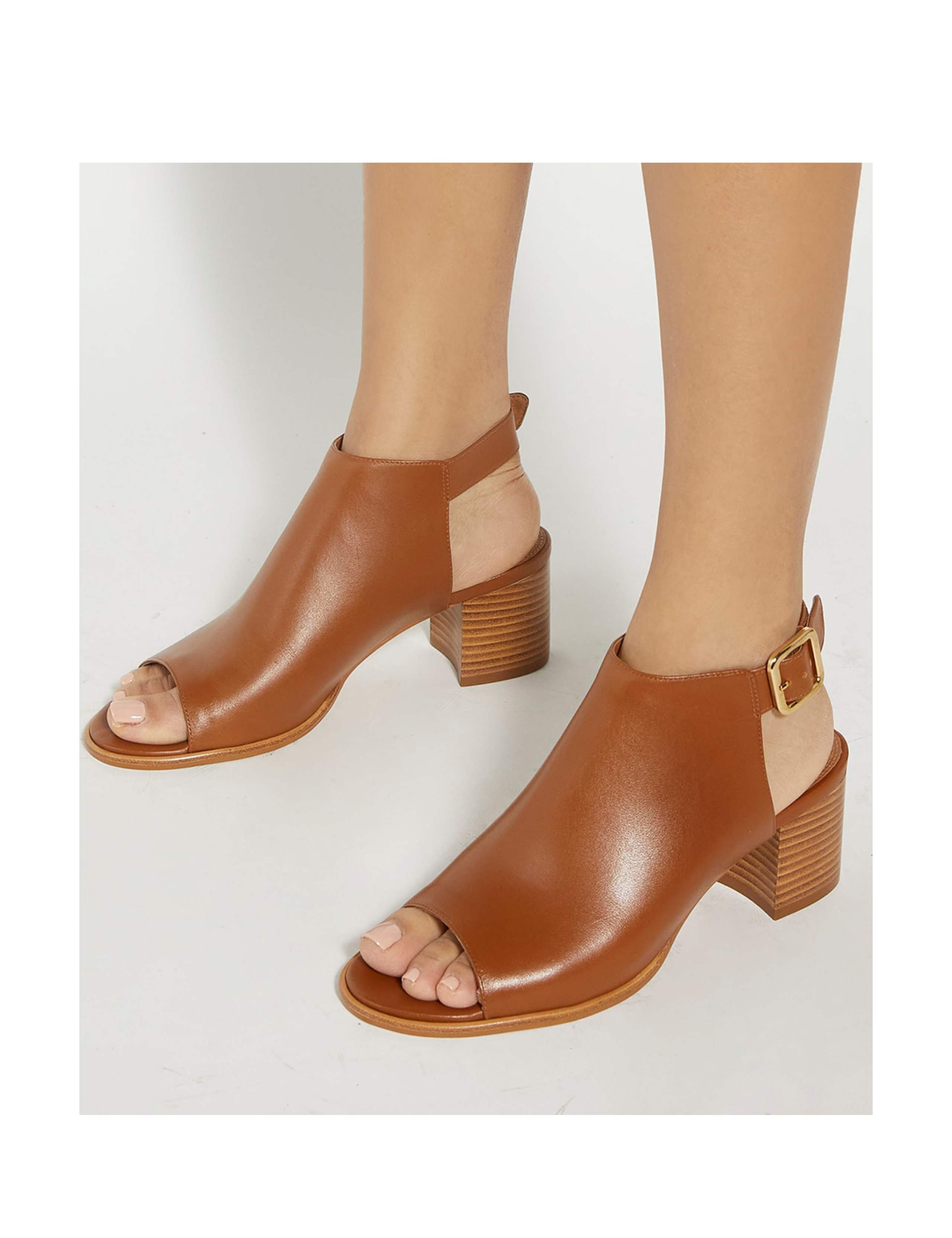 Leather Block Heel Peep Toe Sandals 2 of 6