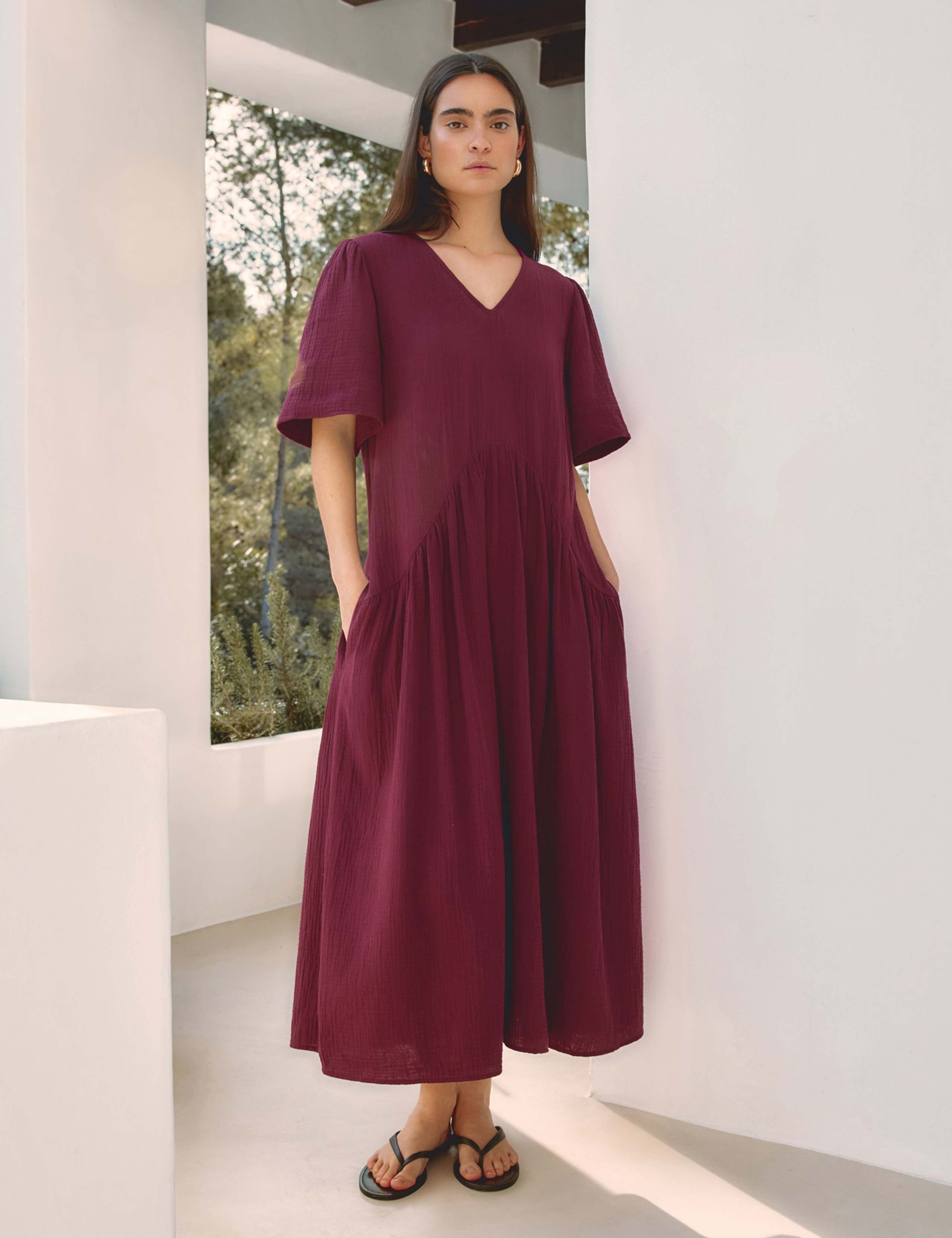 Pure Cotton V-Neck Maxi Relaxed Smock Dress 1 of 5