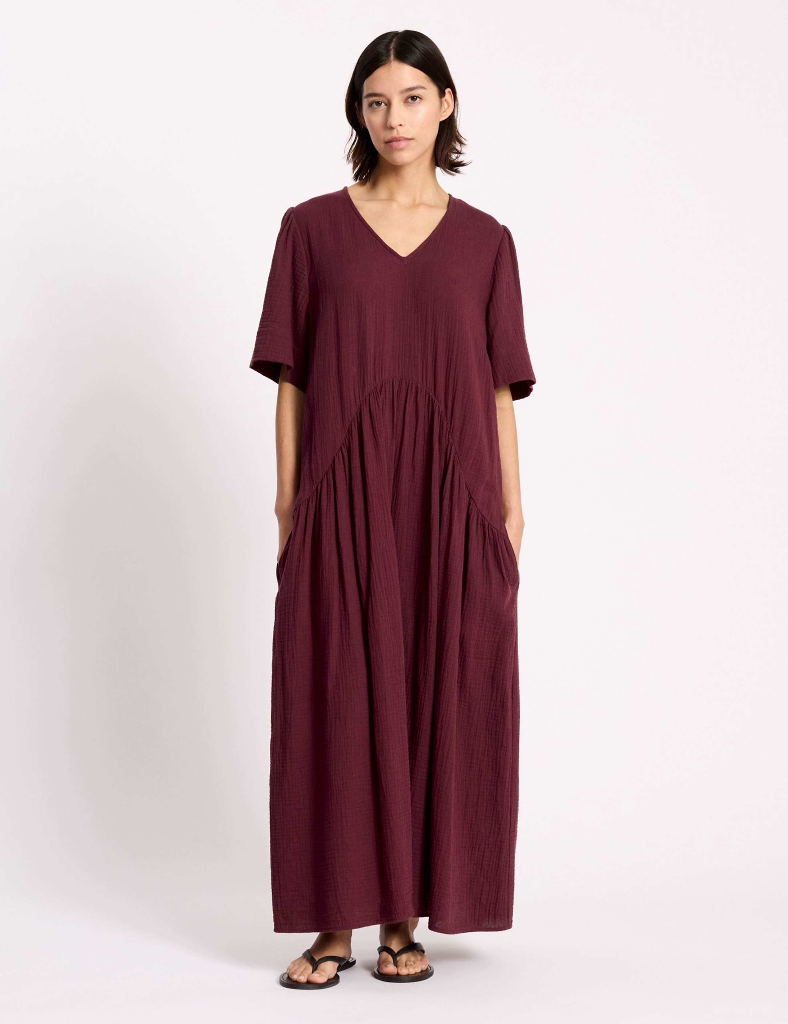 Pure Cotton V-Neck Maxi Relaxed Smock Dress 3 of 5