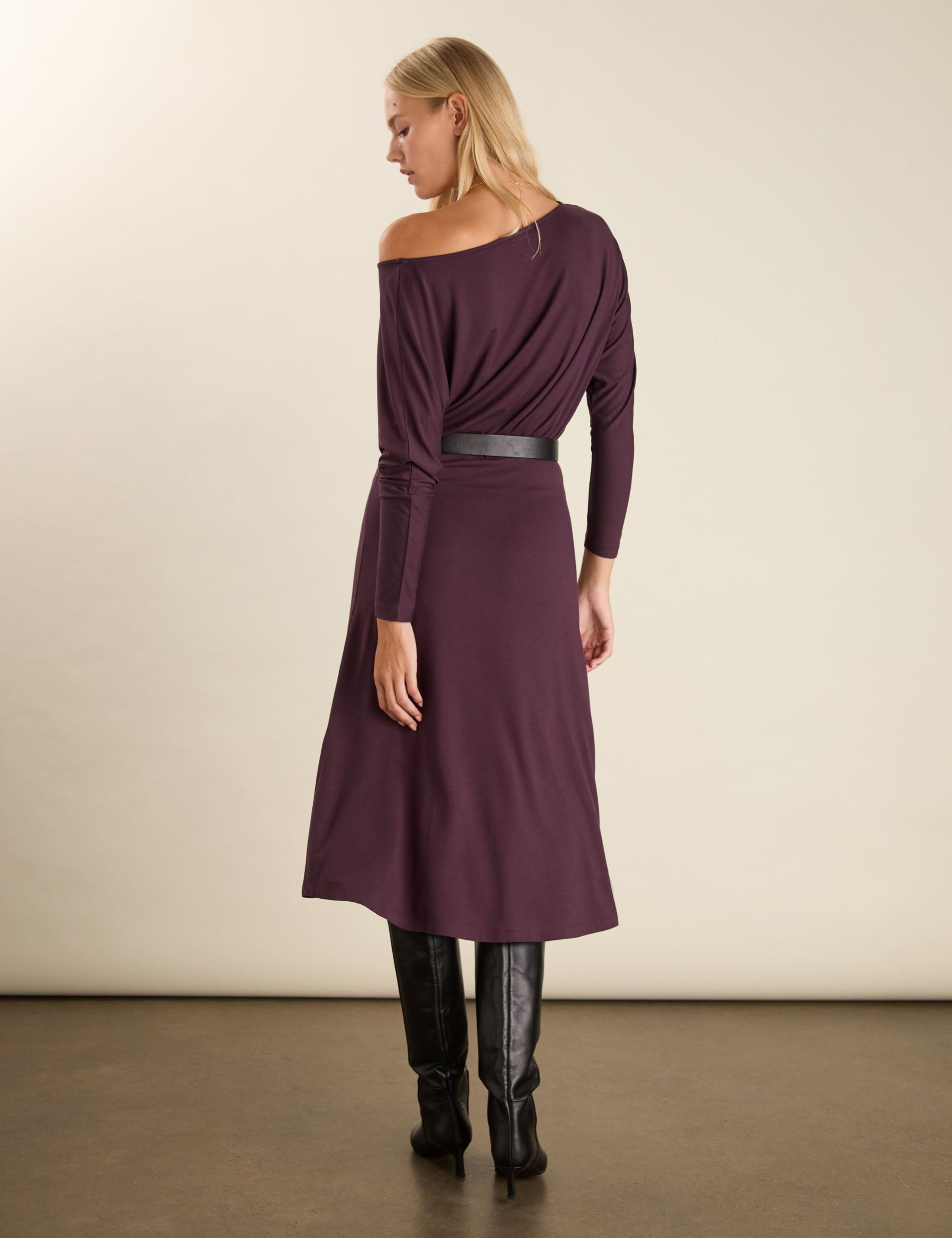 Jersey Slash Neck Midi Skater Dress 3 of 6