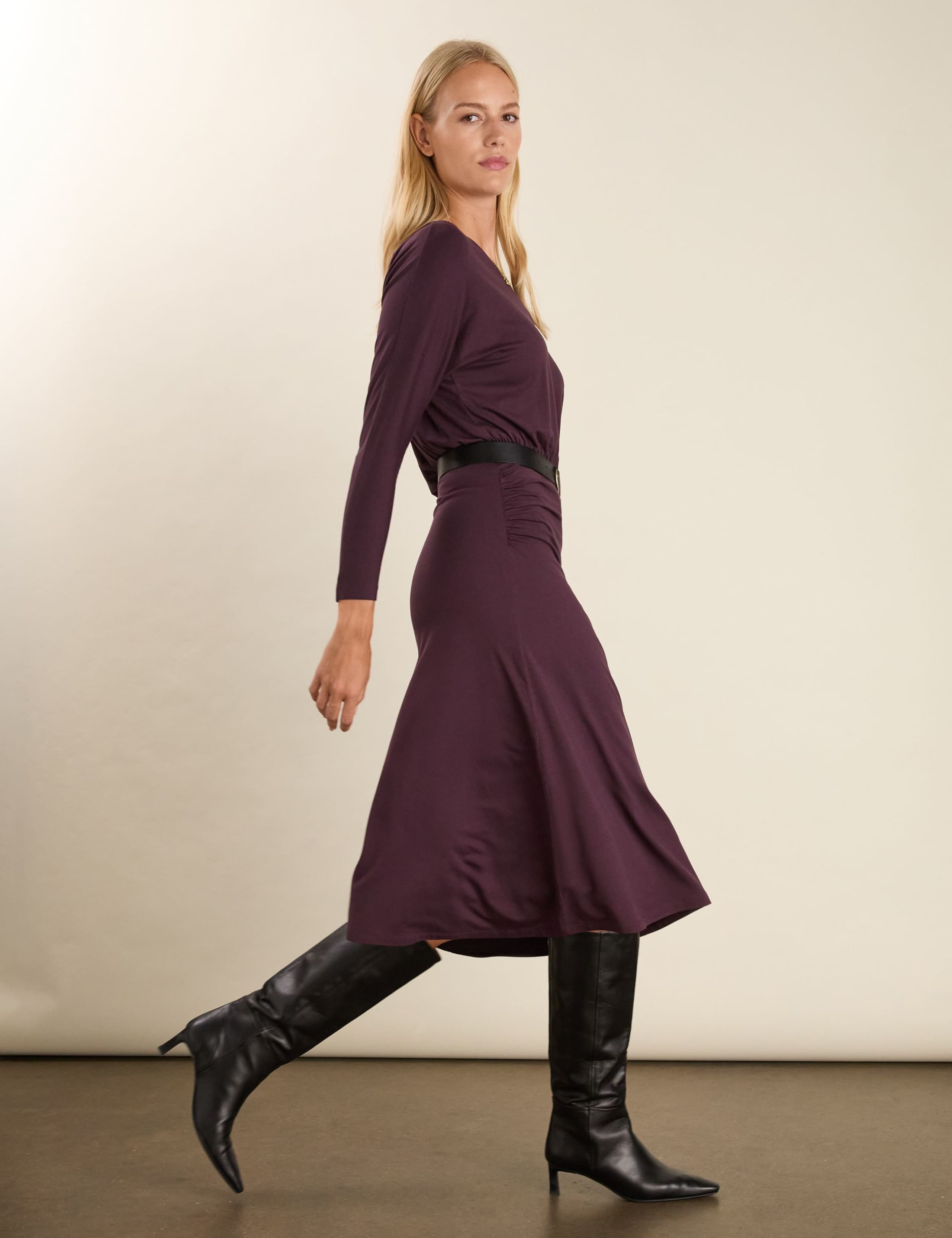 Jersey Slash Neck Midi Skater Dress 4 of 6