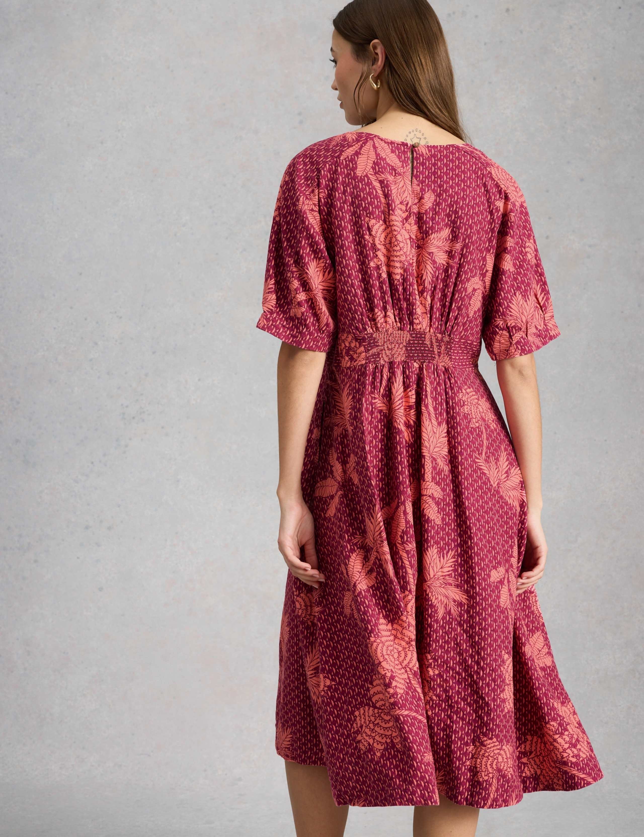 Linen Rich Printed V-Neck Midi Tea Dress 5 of 6