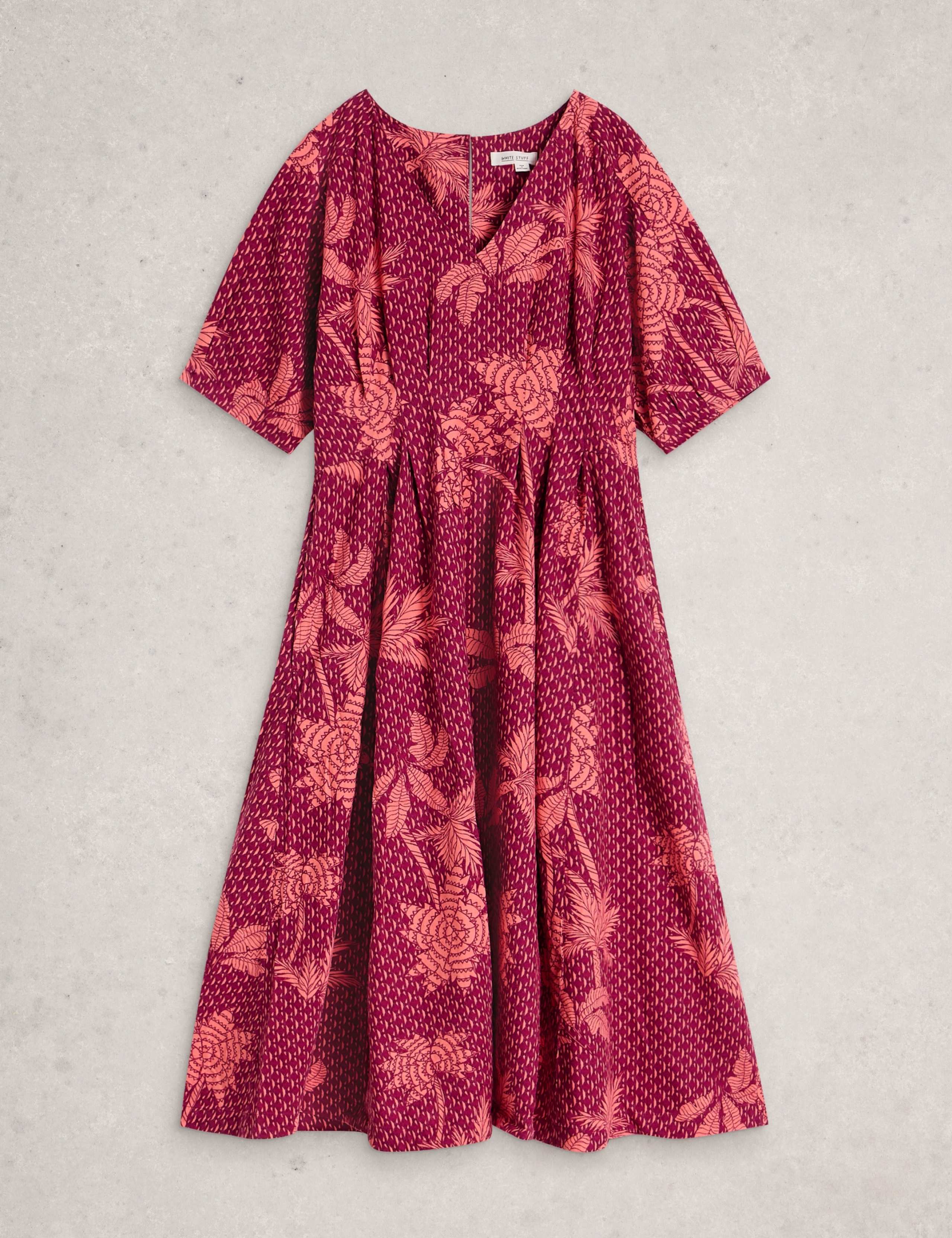 Linen Rich Printed V-Neck Midi Tea Dress 2 of 6