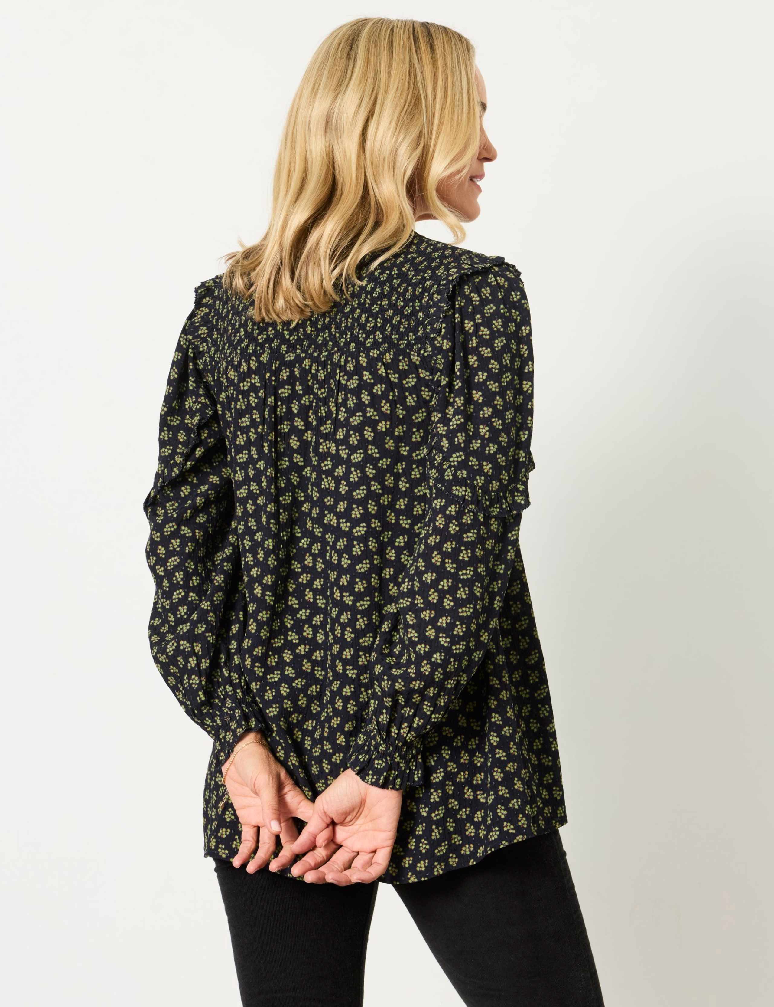 Ditsy Floral Tie Neck Frill Detail Blouse 3 of 6