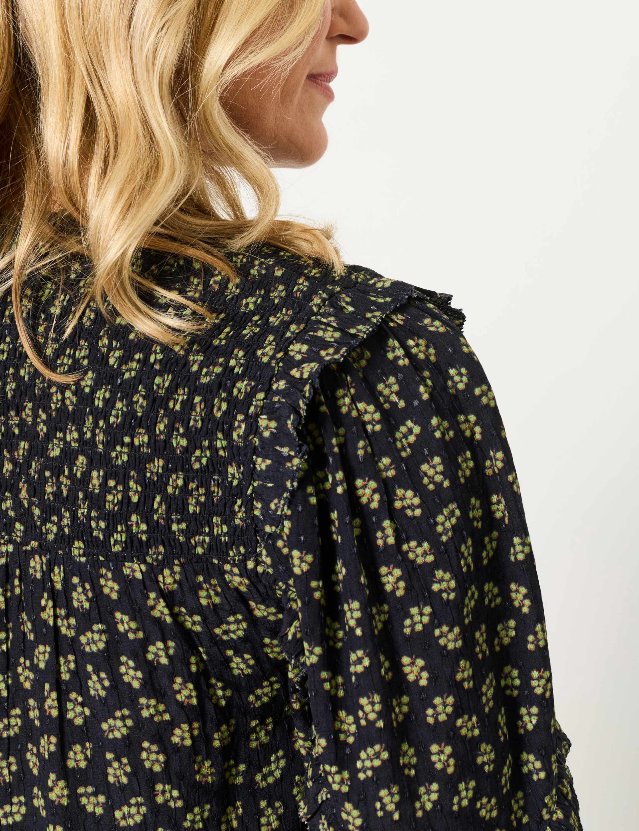 Ditsy Floral Tie Neck Frill Detail Blouse 6 of 6