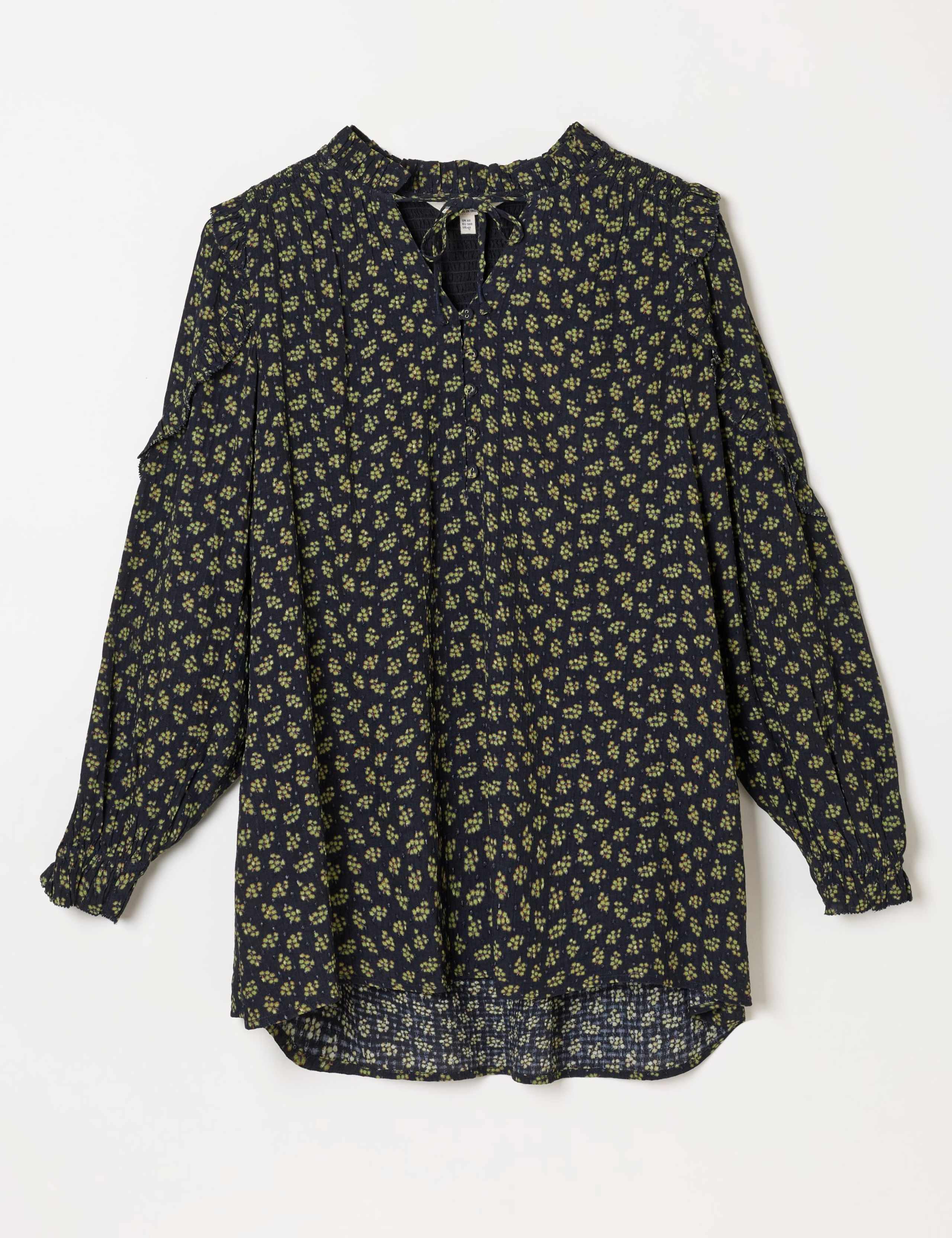Ditsy Floral Tie Neck Frill Detail Blouse 2 of 6