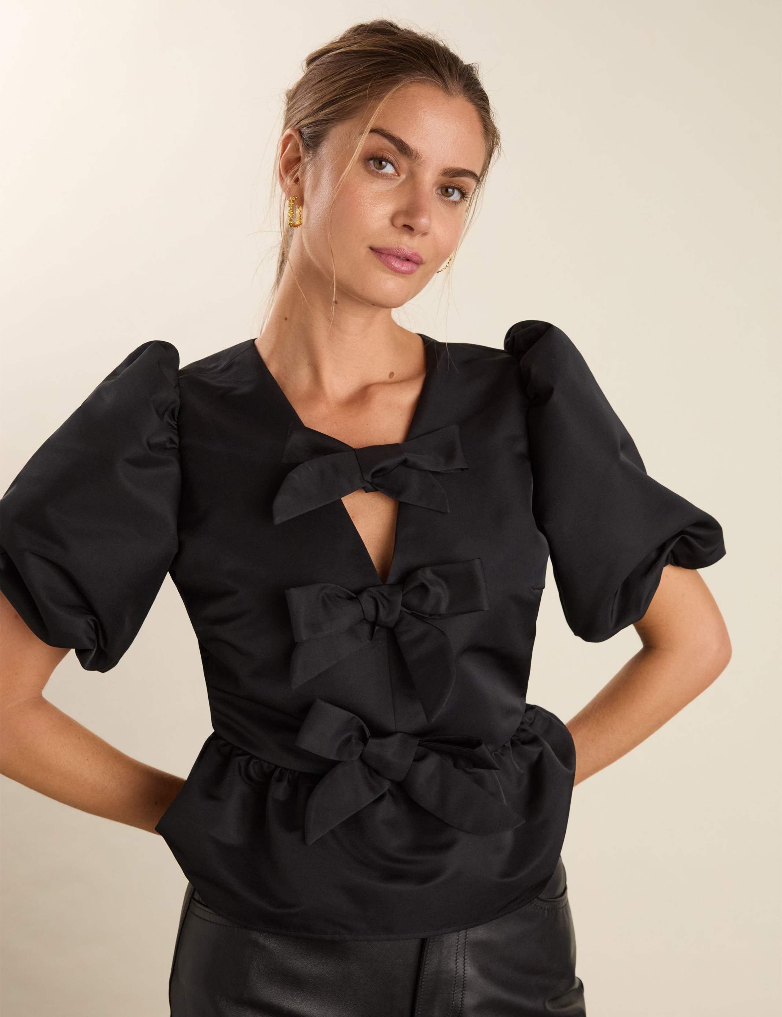 Bow Detail V-Neck Blouse 1 of 3