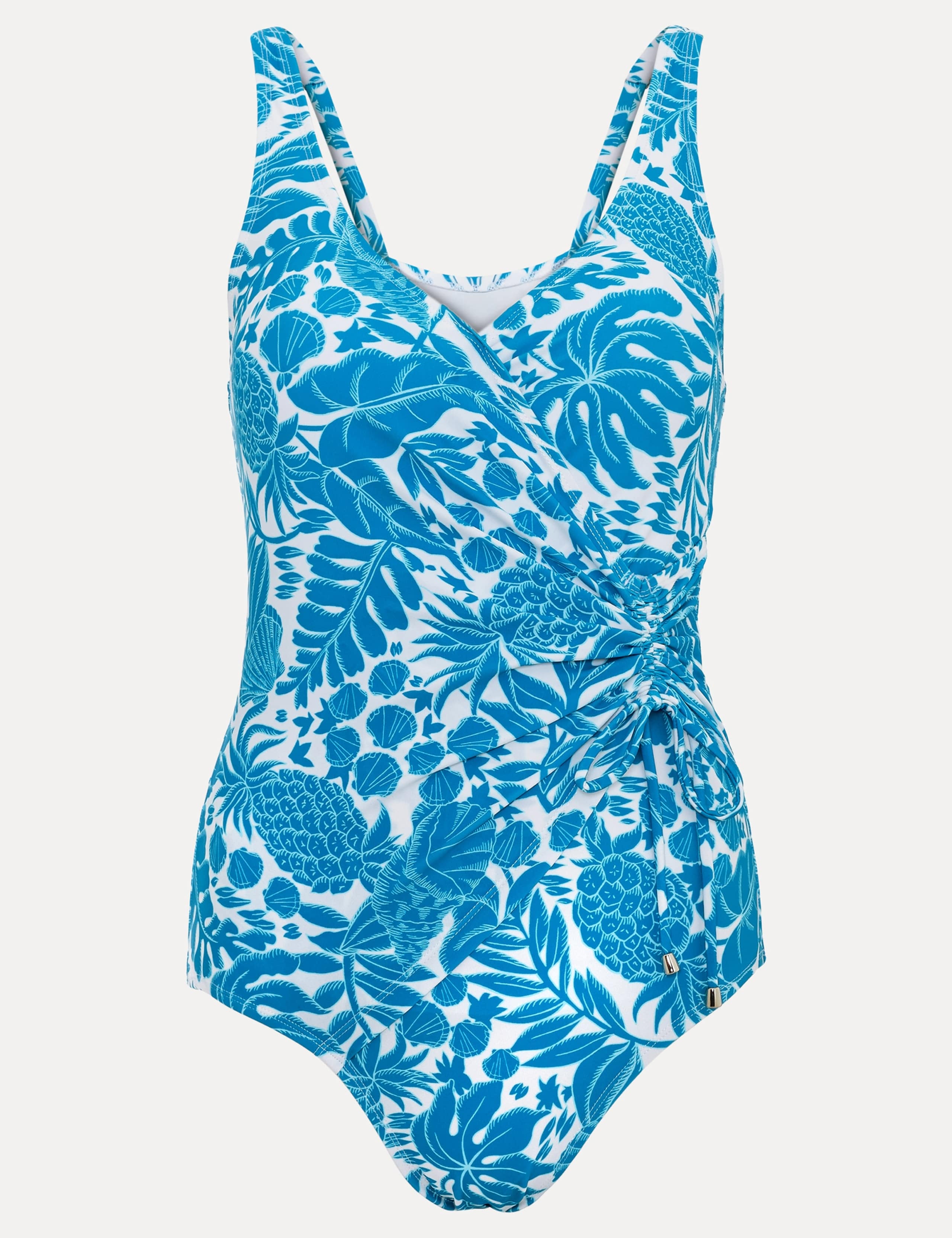 Printed Padded Ruched Wrap V-Neck Swimsuit 2 of 7