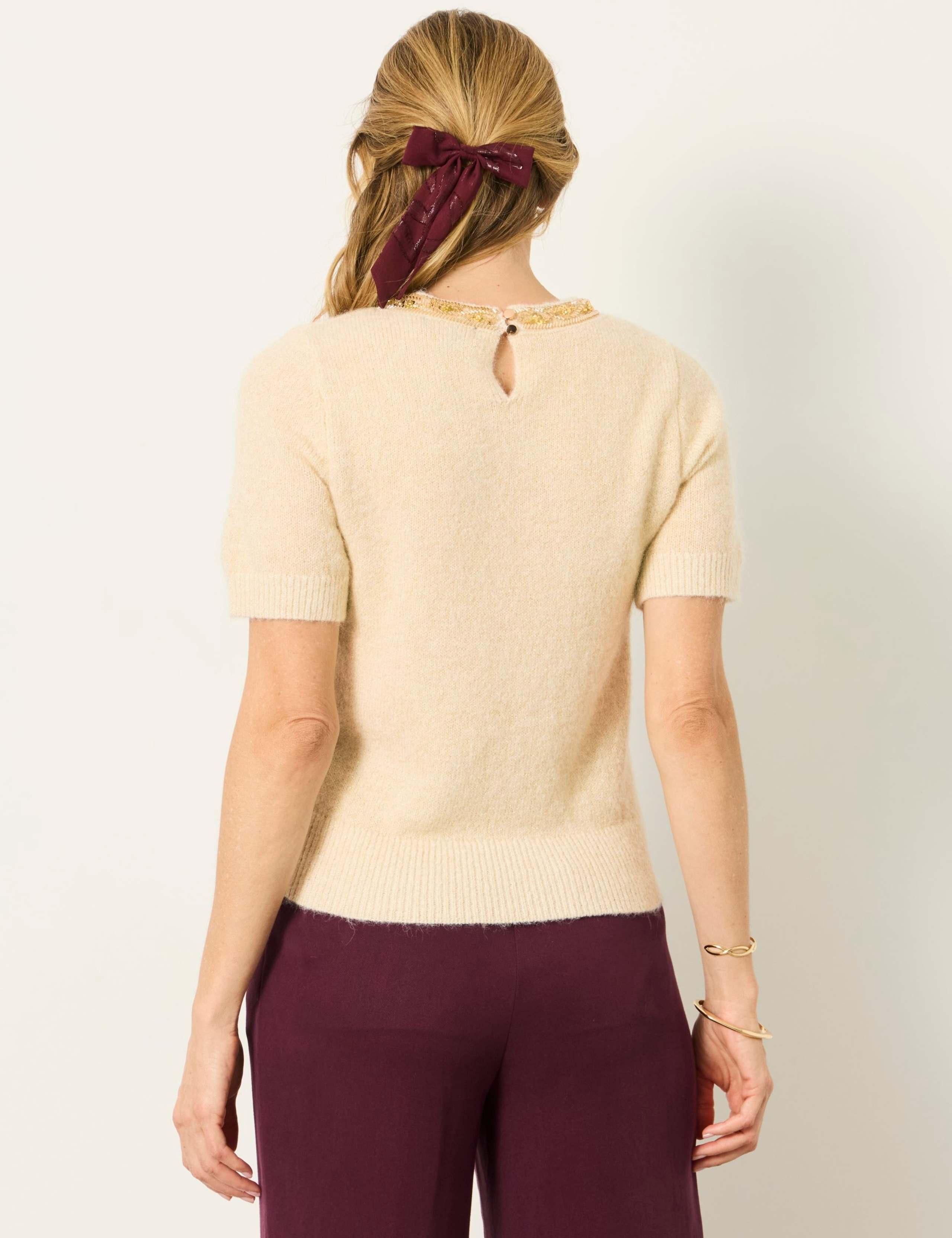 Embroidered Crew Neck Knitted Top with Wool 3 of 6