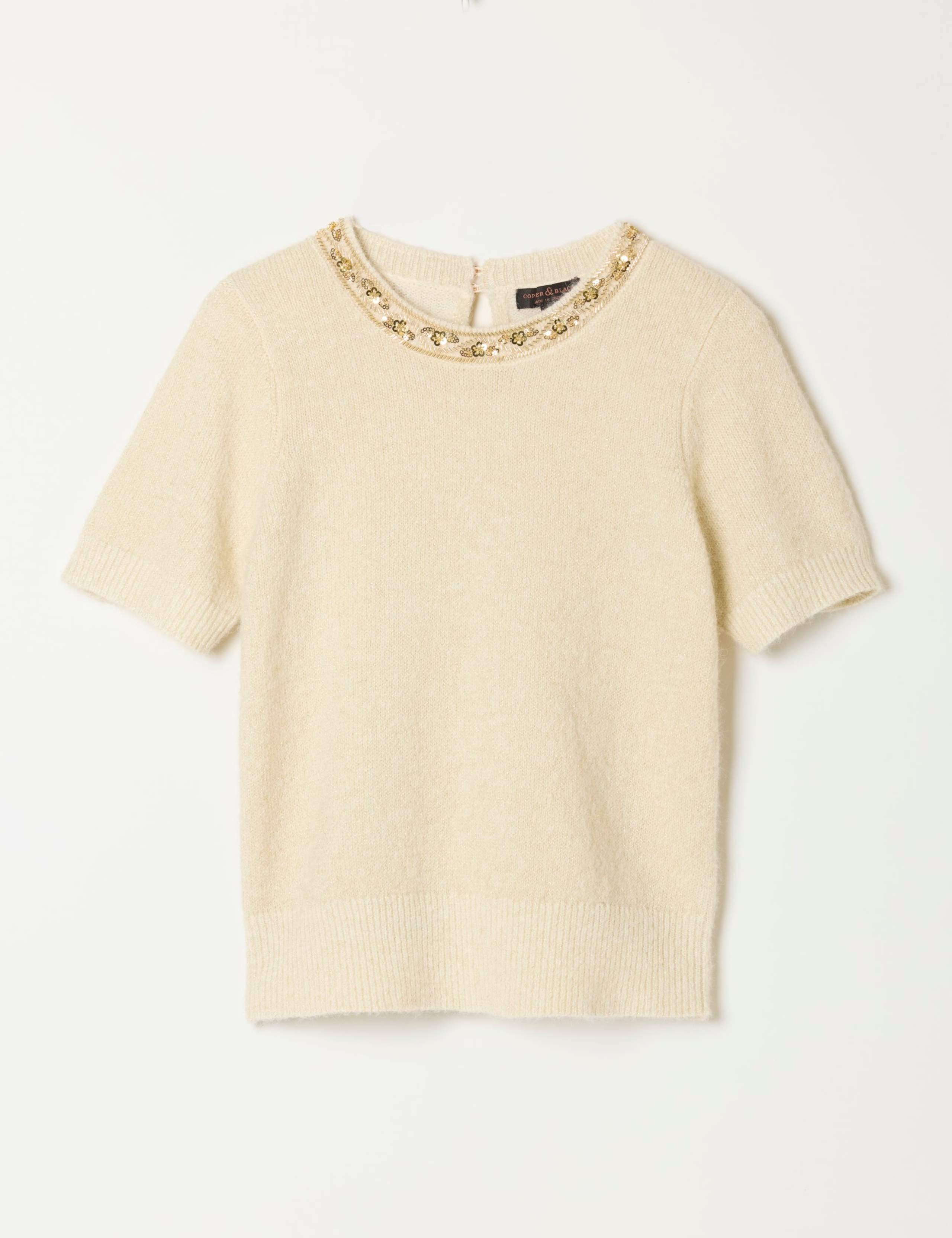 Embroidered Crew Neck Knitted Top with Wool 2 of 6
